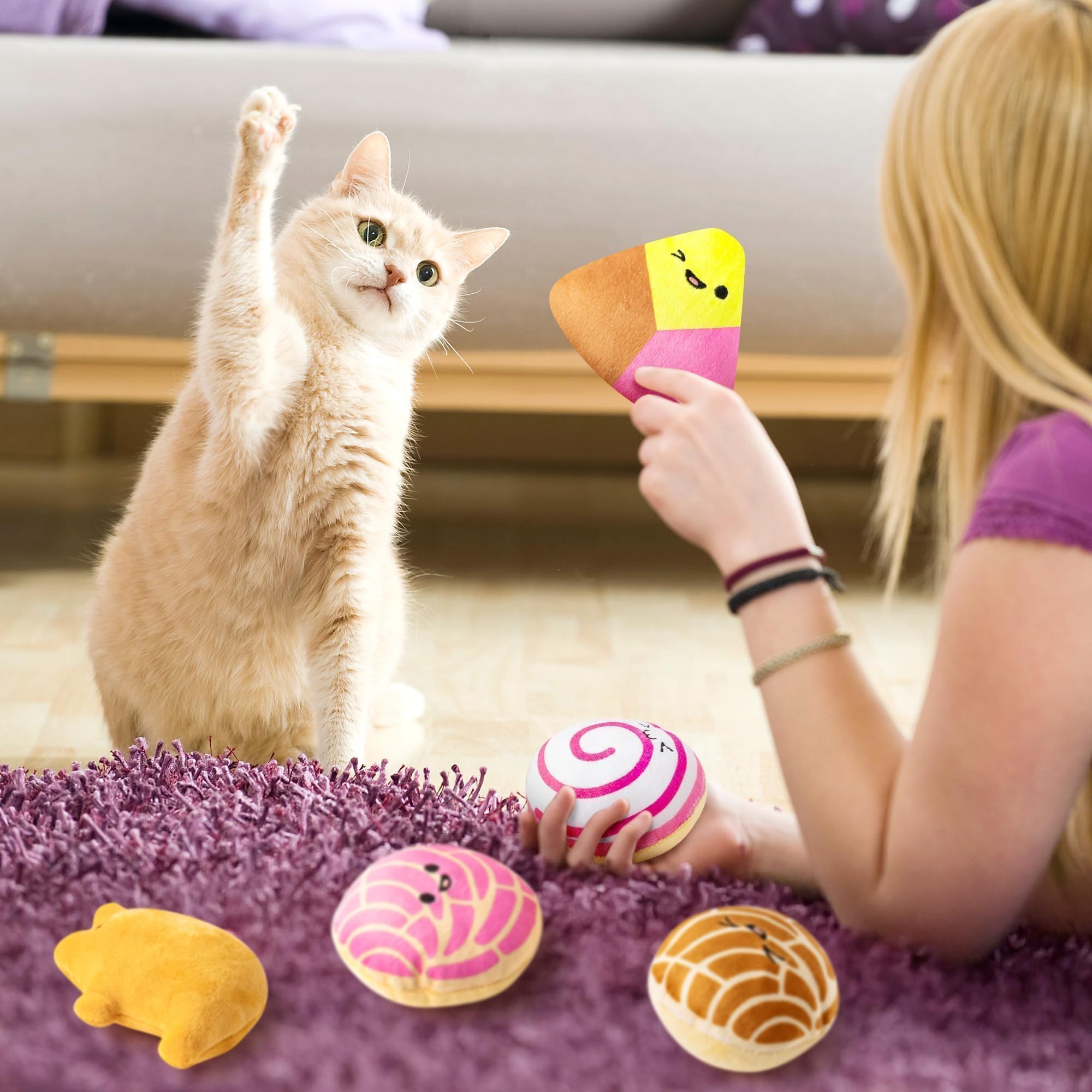 L1Rabe Mexican Catnip Stuffed Toys 5P Mexican Concha Cafecito Conchas Pan Dulce Funny Cat Toys For Cat Lovers Gifts Indoor Kitte