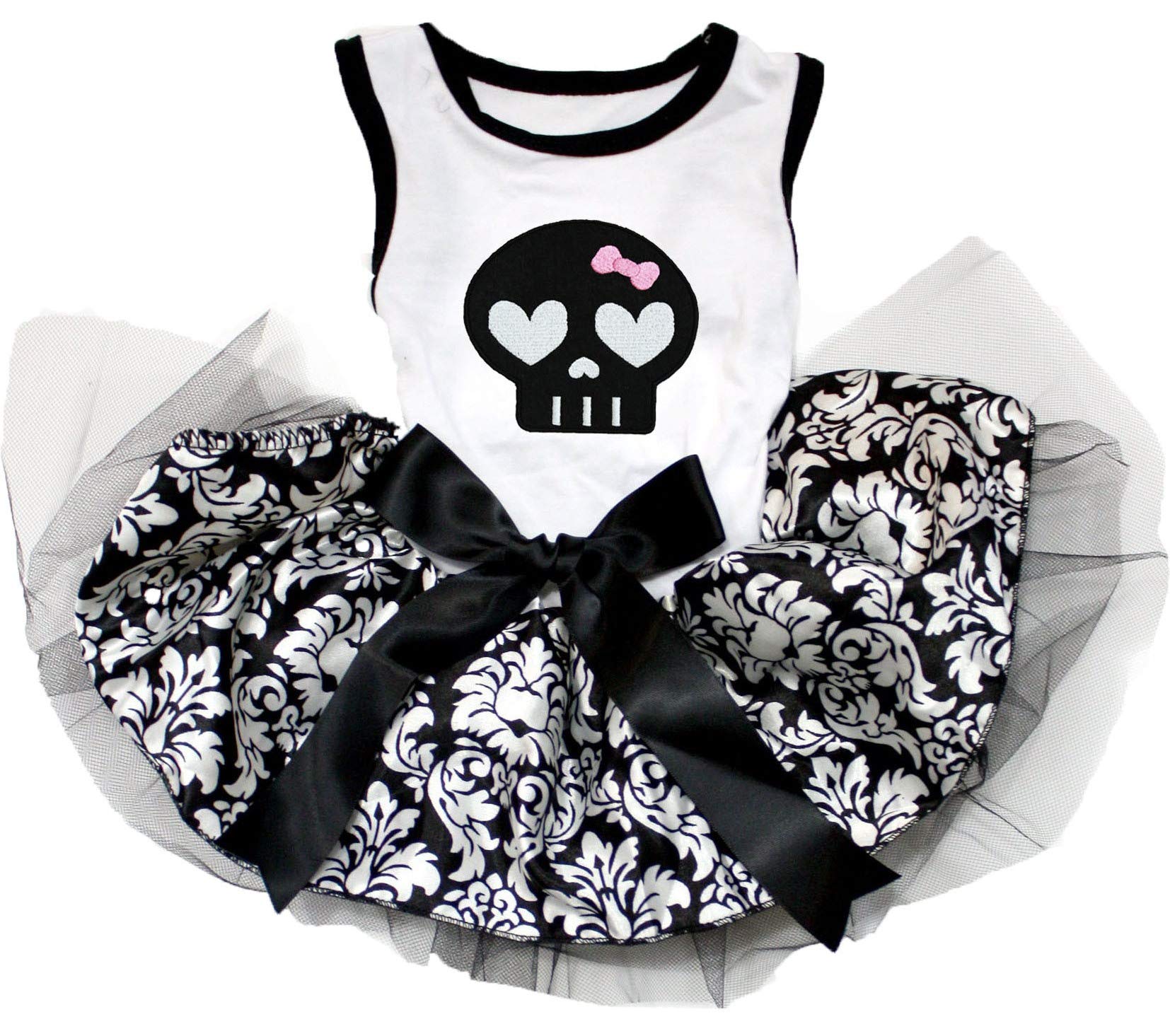 Petitebella Black Skull Face Puppy Dog Dress (White/Damask, Xxx-Large)