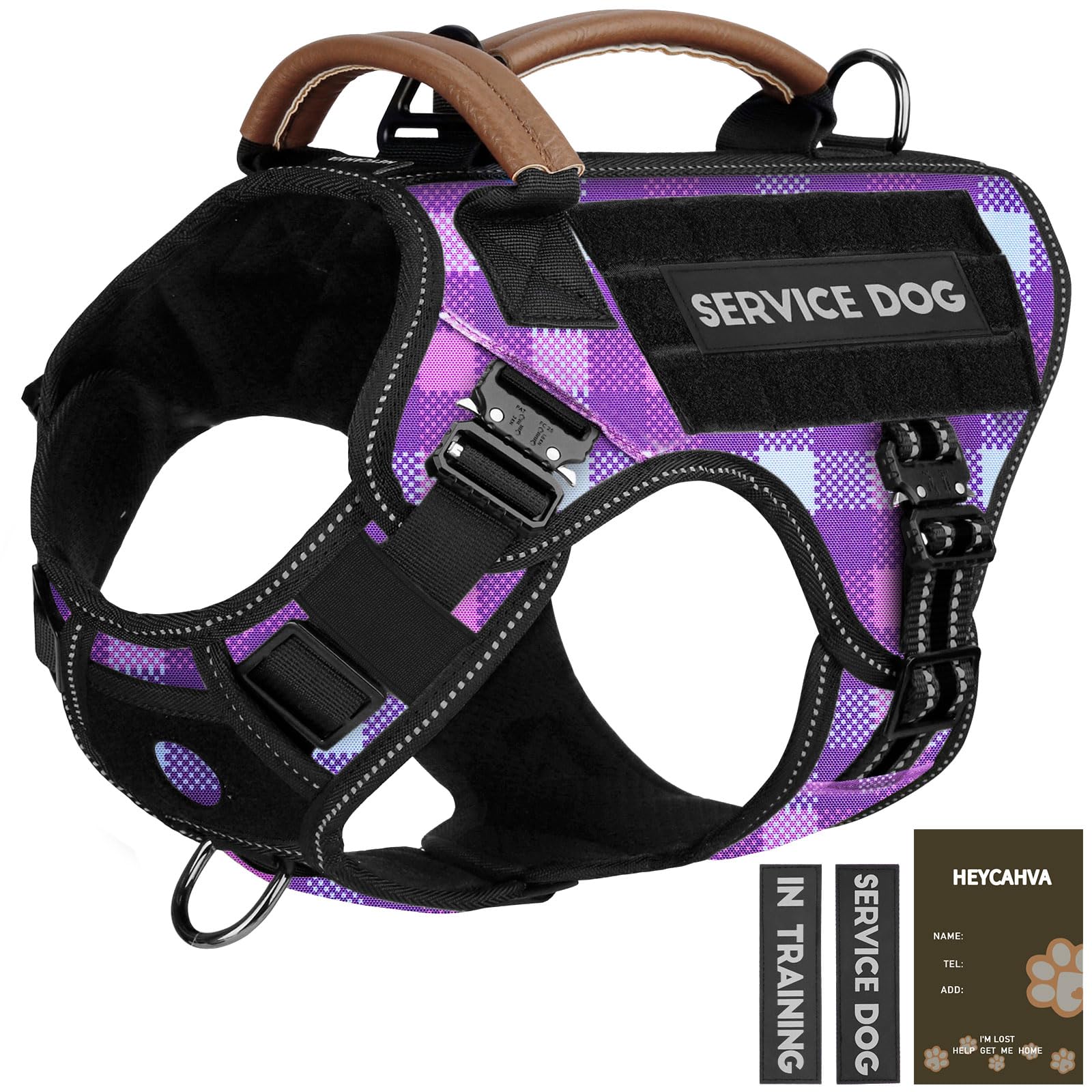 Service Dog Vest - HEYCAHVA Tactical Dog Harness Full Metal Buckles for Large Medium Dogs Reflective No Pull Harnesses Vest with