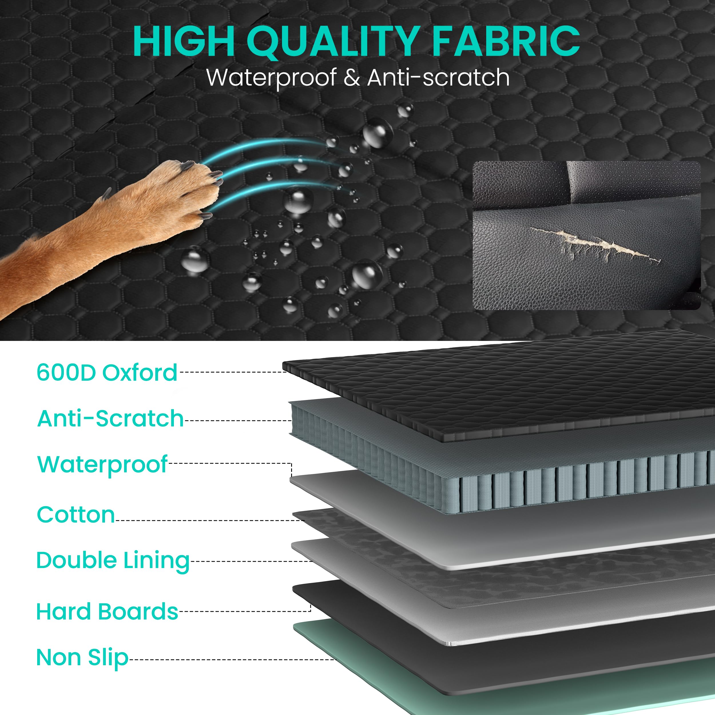 Sangoodier Dog Car Seat Cover For Back Seat, Hard Bottom Back Seat Extender For Dogs, Waterproof Dog Hammock For Truck Support T