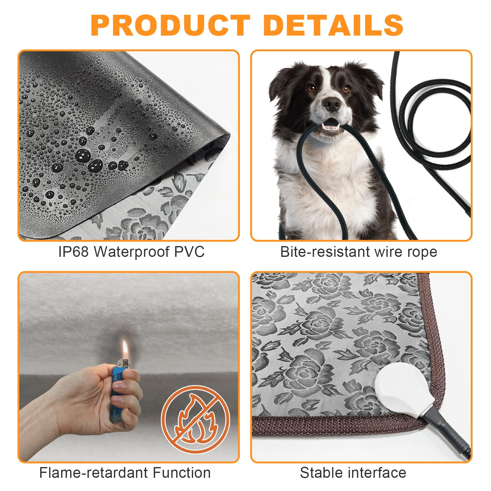 Bestio Cat Heating Pad,34  21 In Heating Pad For Pet,Dog Heating Pad Outdoor With Metal Protective Tube + Waterproof Material,He