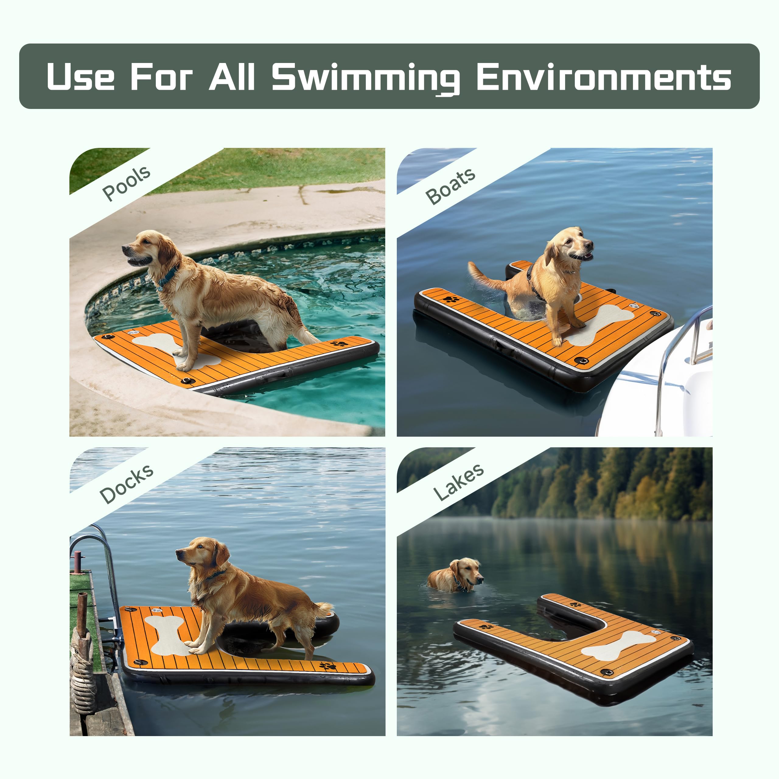 Pohare Dog Pool Ramp - Inflatable Dog Boat Ramp (48'' X 35''), Safe & Easy Water Access, Supports Dogs Up To 210 Pounds, Suitabl