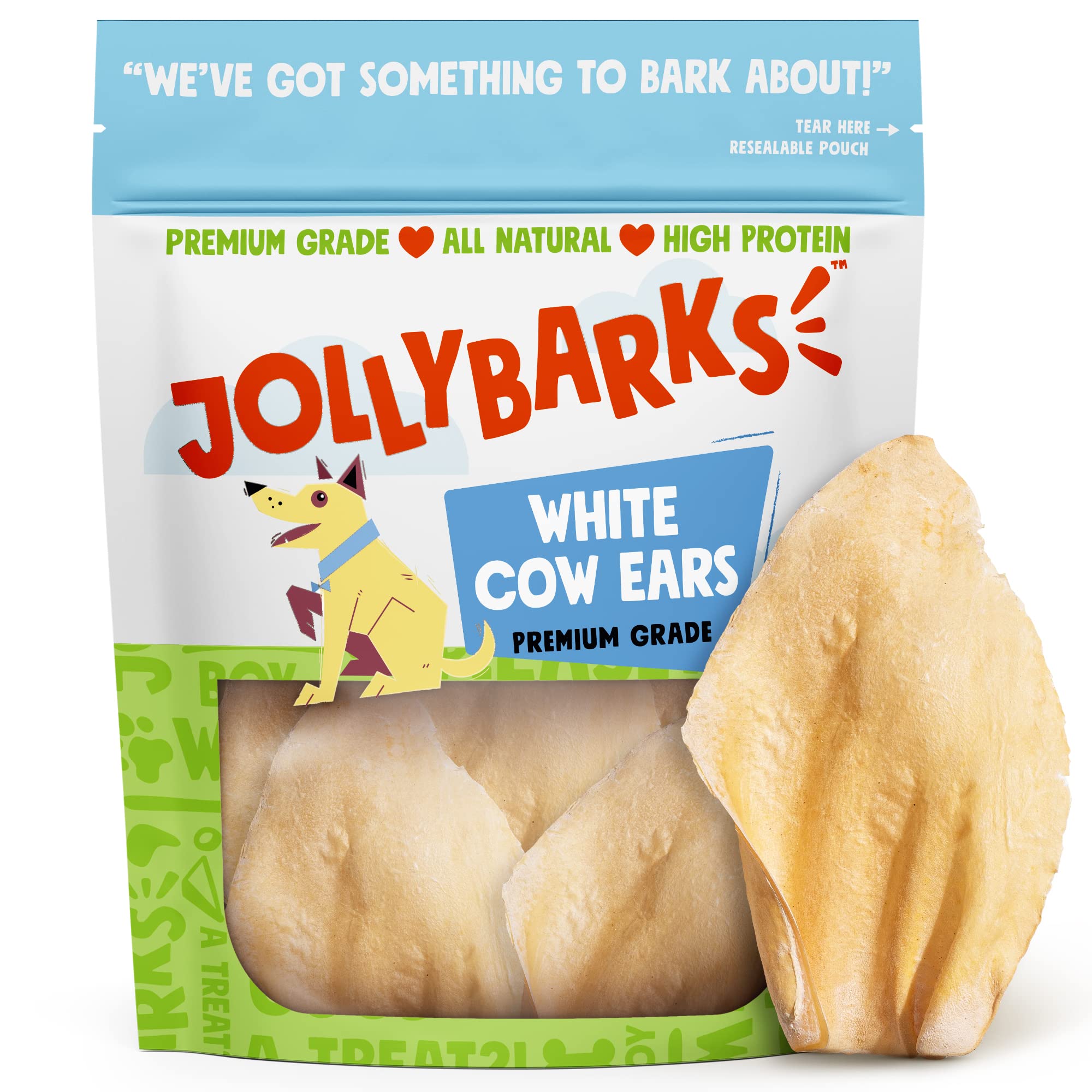 Jolly Barks White Cow Ears for Dogs - Cow Ear Dog Treats, Single Ingredient, High Protein, Pig Ear Alternative Dog Treats - Cow 