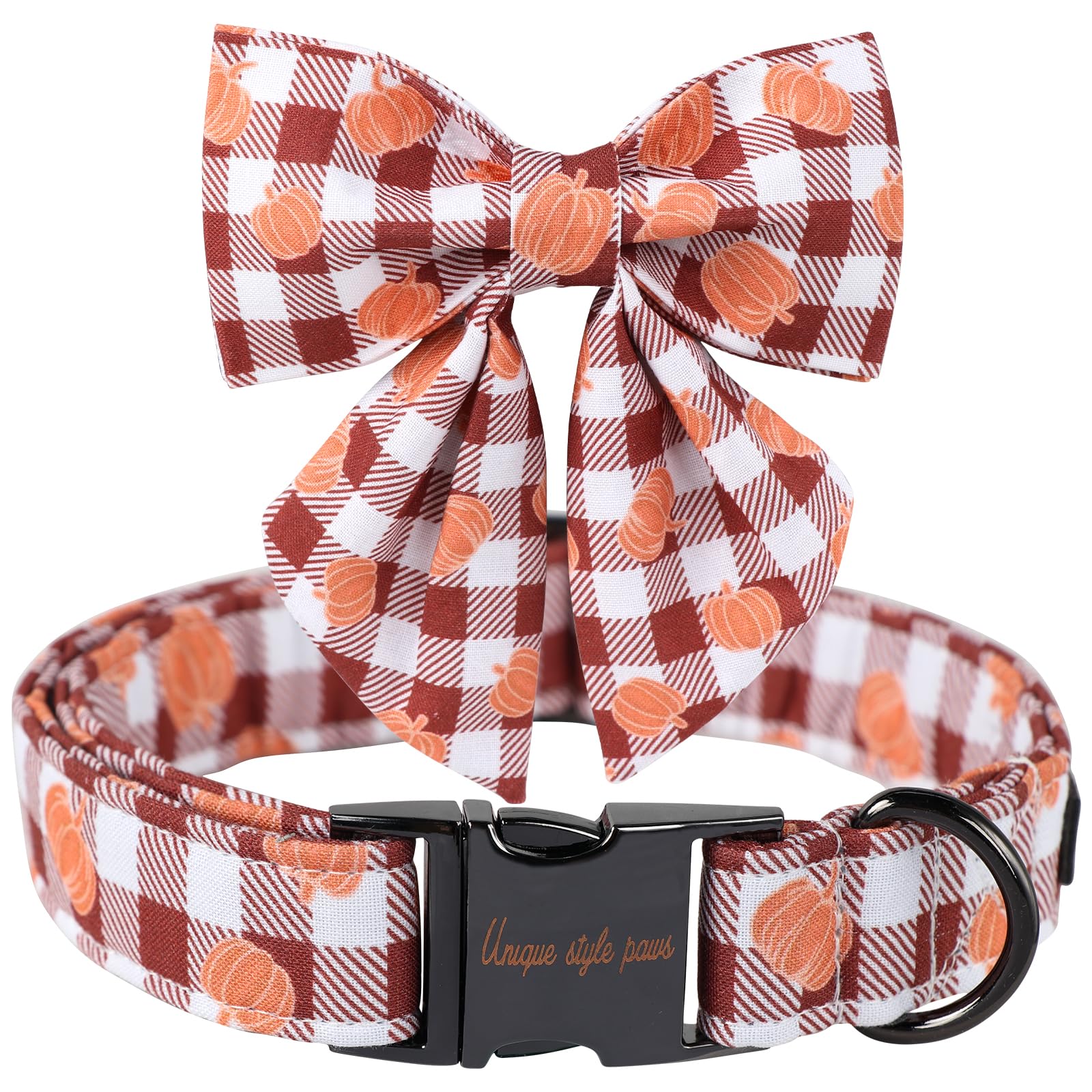 Unique Style Paws Cotton Dog Collar With Bow Halloween Pumpkin Plaid Dog Collar With Bow Tie For Small Medium Large Dogs Pets Gi
