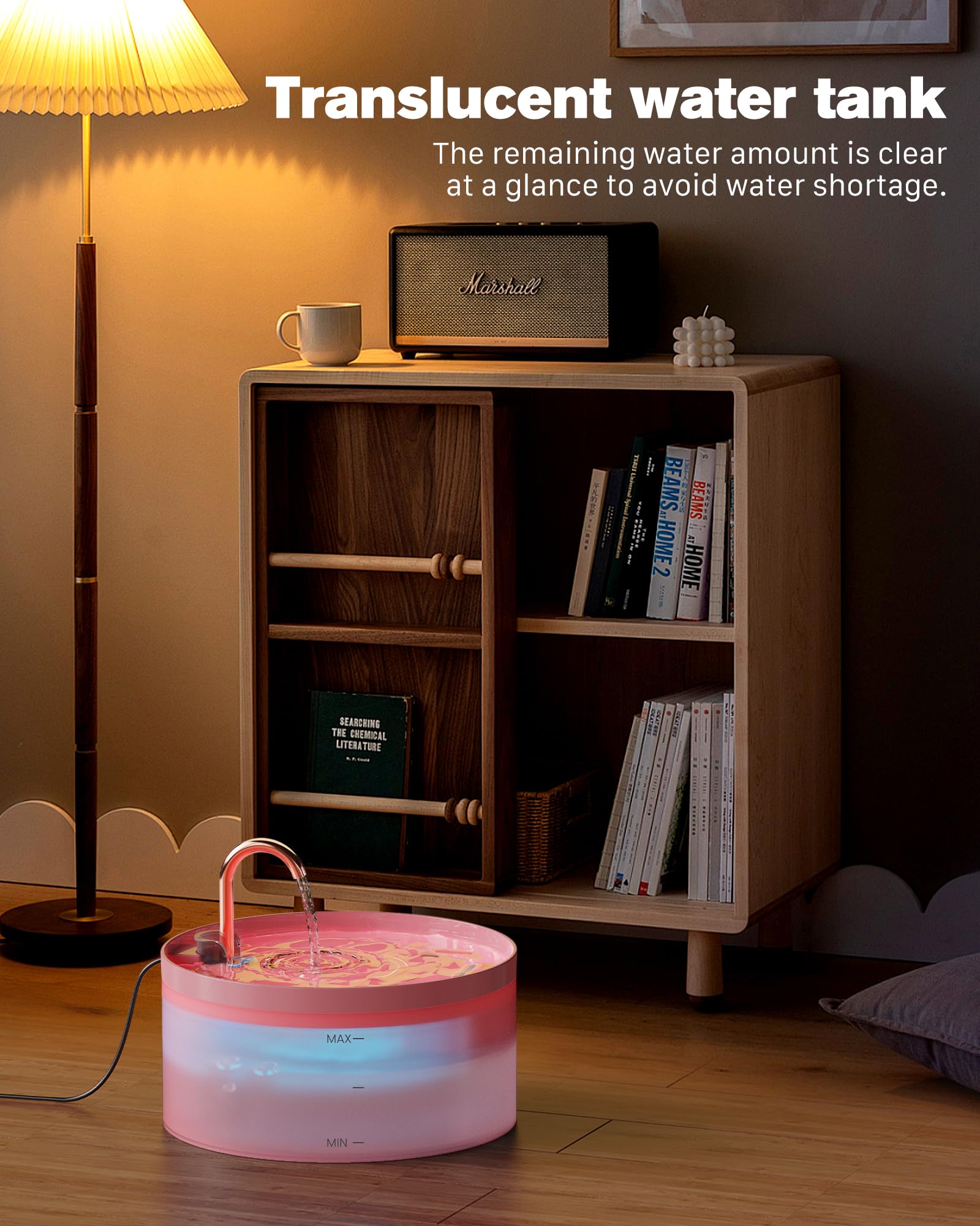 Pink Cat Water Fountain:108Oz/3.2L Cat Fountain Super Silent Pet Water Fountain - Water Fountains For Cats Indoor - Faucet Cat Fountain - Quiet Water Pump - Suitable For Cats And Dogs - Bemoony