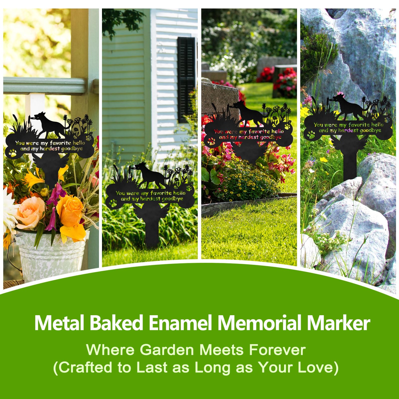 Dog Grave Markers, 12''X 14'' Metal Baked Enamel Memorial Dog Stake For Pet Headstone Decorations, Waterproof Pets Cemetery Plaq