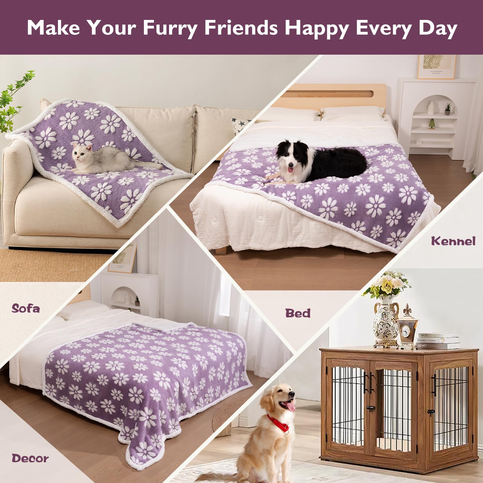 Yaning Waterproof Blanket For Dog Puppy Cat, Cute 3D Textured Flower Dog Blanket For Bed Couch Sofa, Soft Liquid Pee Proof Pet F
