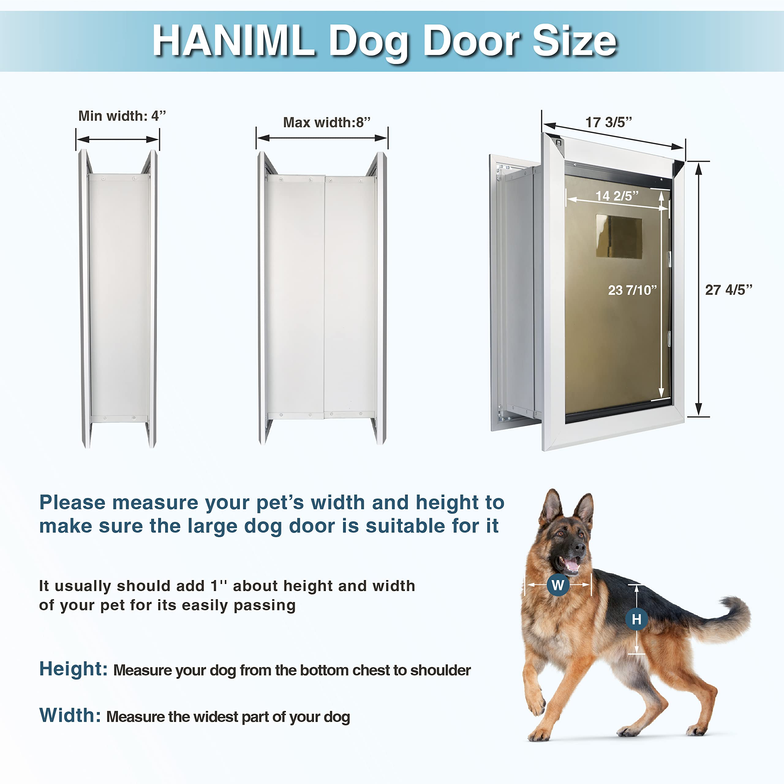 Haniml Extra Large Dog Door For Walls Heavy Duty Aluminum Doggy Door With Telescoping Tunnel Energy Efficient Double Flaps Pet D