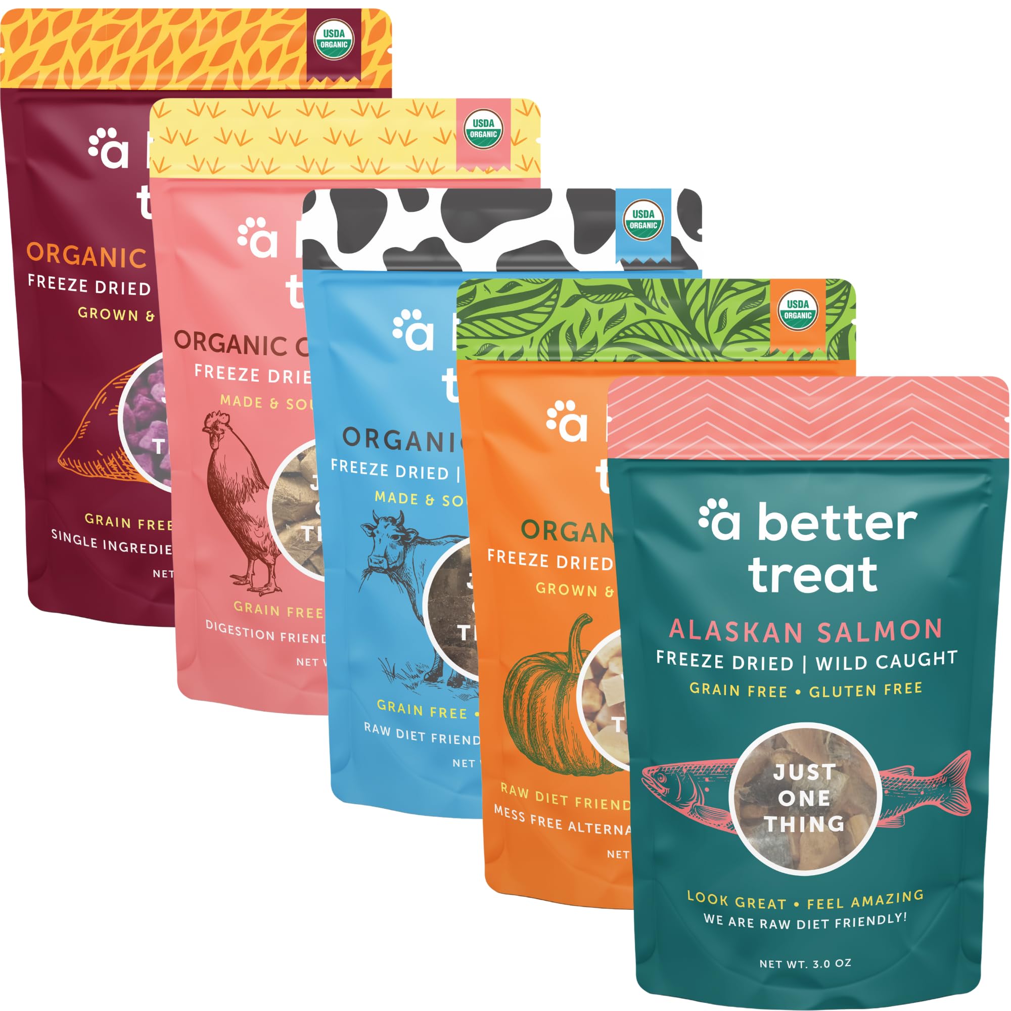 A Better Treat - Organic, Single Ingredient, Freeze Dried Pumpkin, Grass Fed & Finished Beef Liver, Chicken, Sweet Potato, Wild 