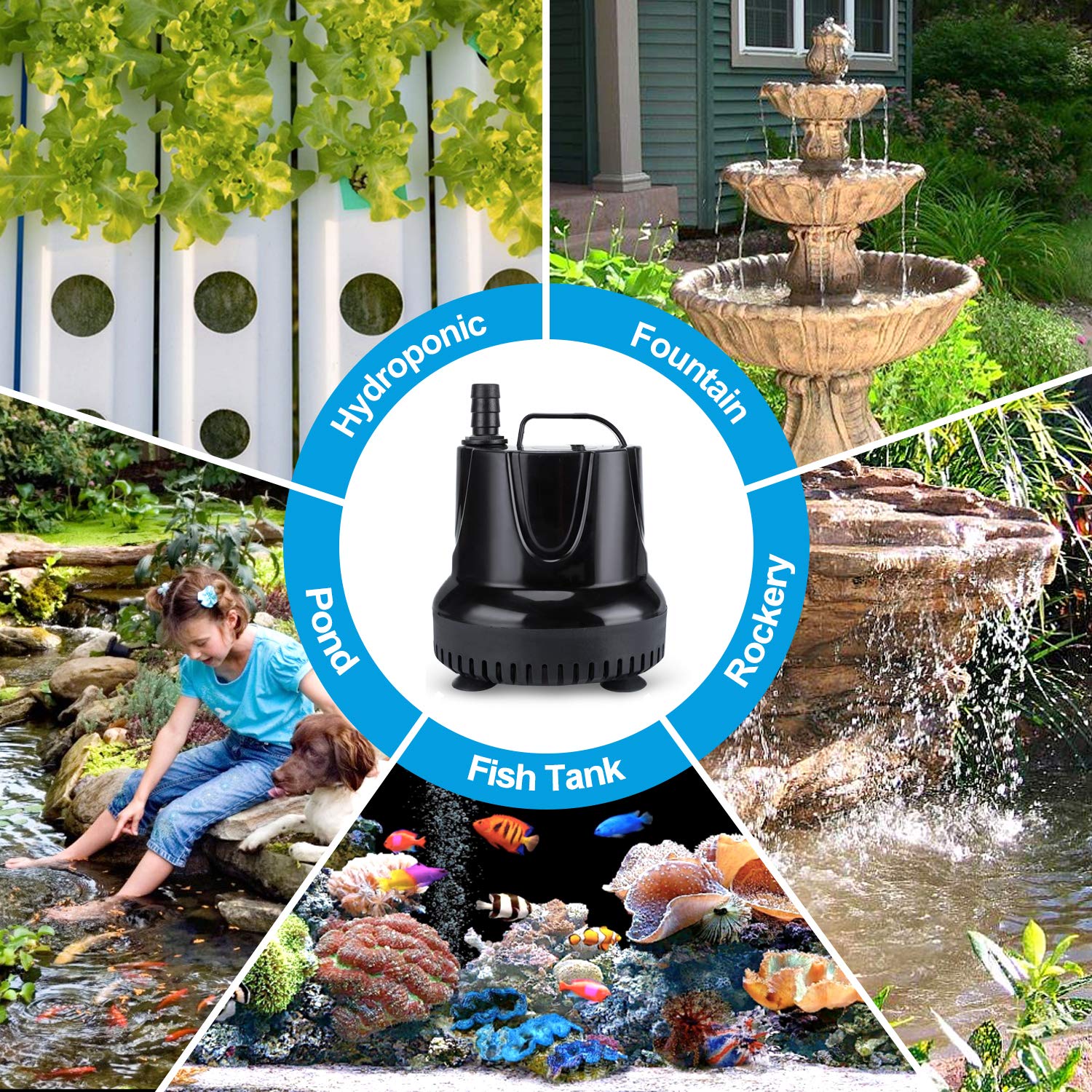 Cwkj Fountain Pump, 550Gph (40W 2200L/H) Submersible Water Pump, Durable Outdoor Fountain Water Pump With 6.5Ft Tubing (Id X 1/2-Inch) For Aquarium, Pond, Fish Tank, Water Pump Hydroponics, Backyard
