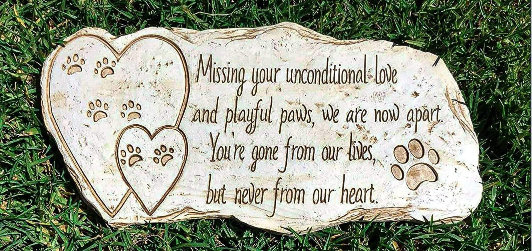 Pawprints Remembered Pet Memorial Stone Marker For Dog Or Cat - For Outdoor Garden, Backyard, Or Lawn. Pet Grave Headstone Tombs