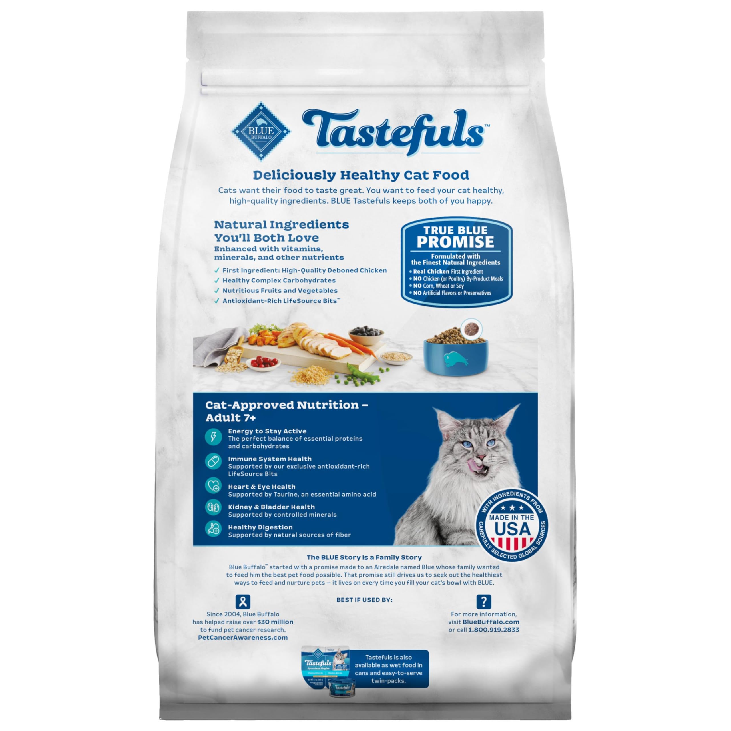 Blue Buffalo Tastefuls Adult 7+ Natural Dry Cat Food, Chicken 7lb bag
