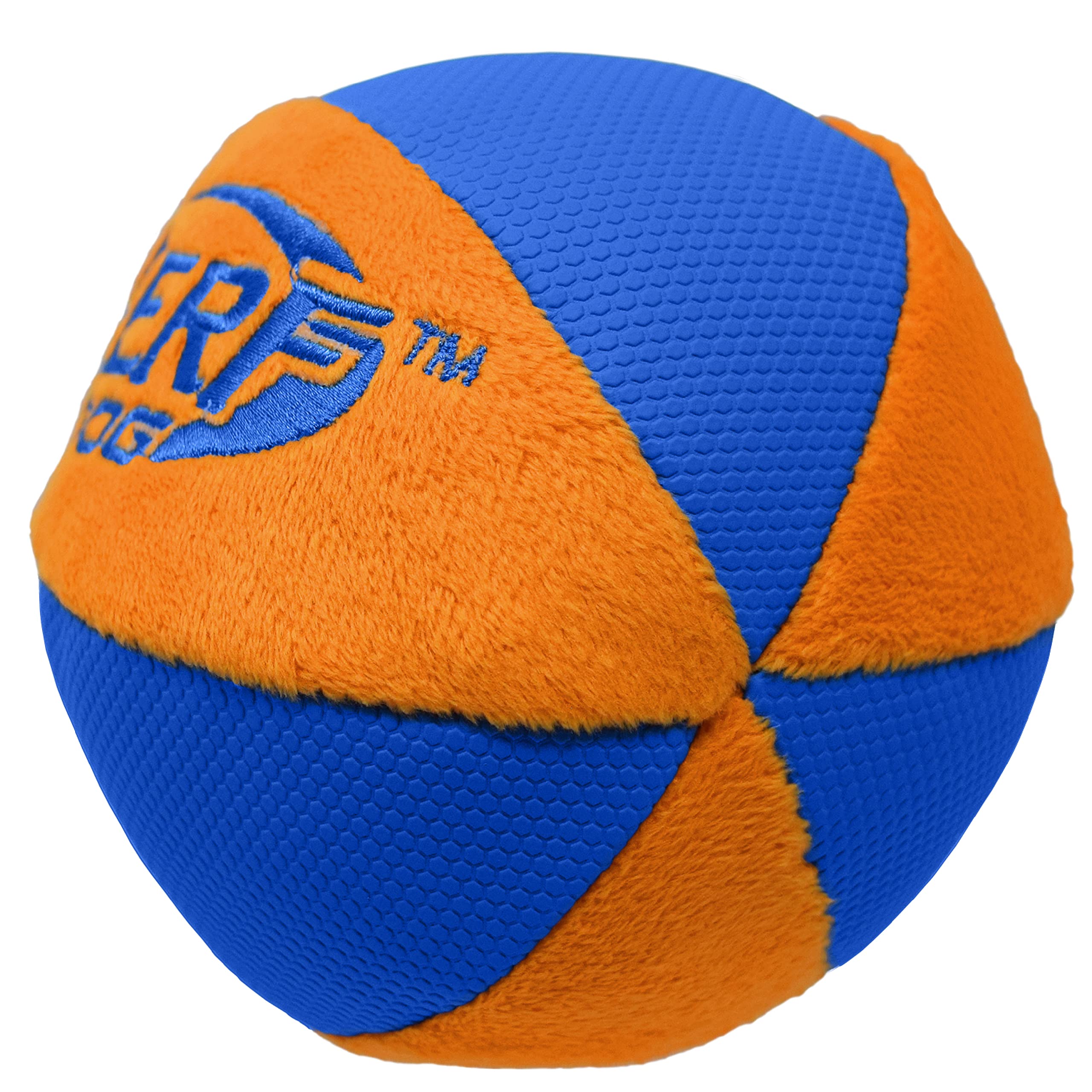 Nerf Dog Trackshot Ball Dog Toy With Interactive Squeaker And Crunch, Lightweight, Durable And Water Resistant, 4.5 Inches, For Medium/Large Breeds, Single Unit, Blue/Orange
