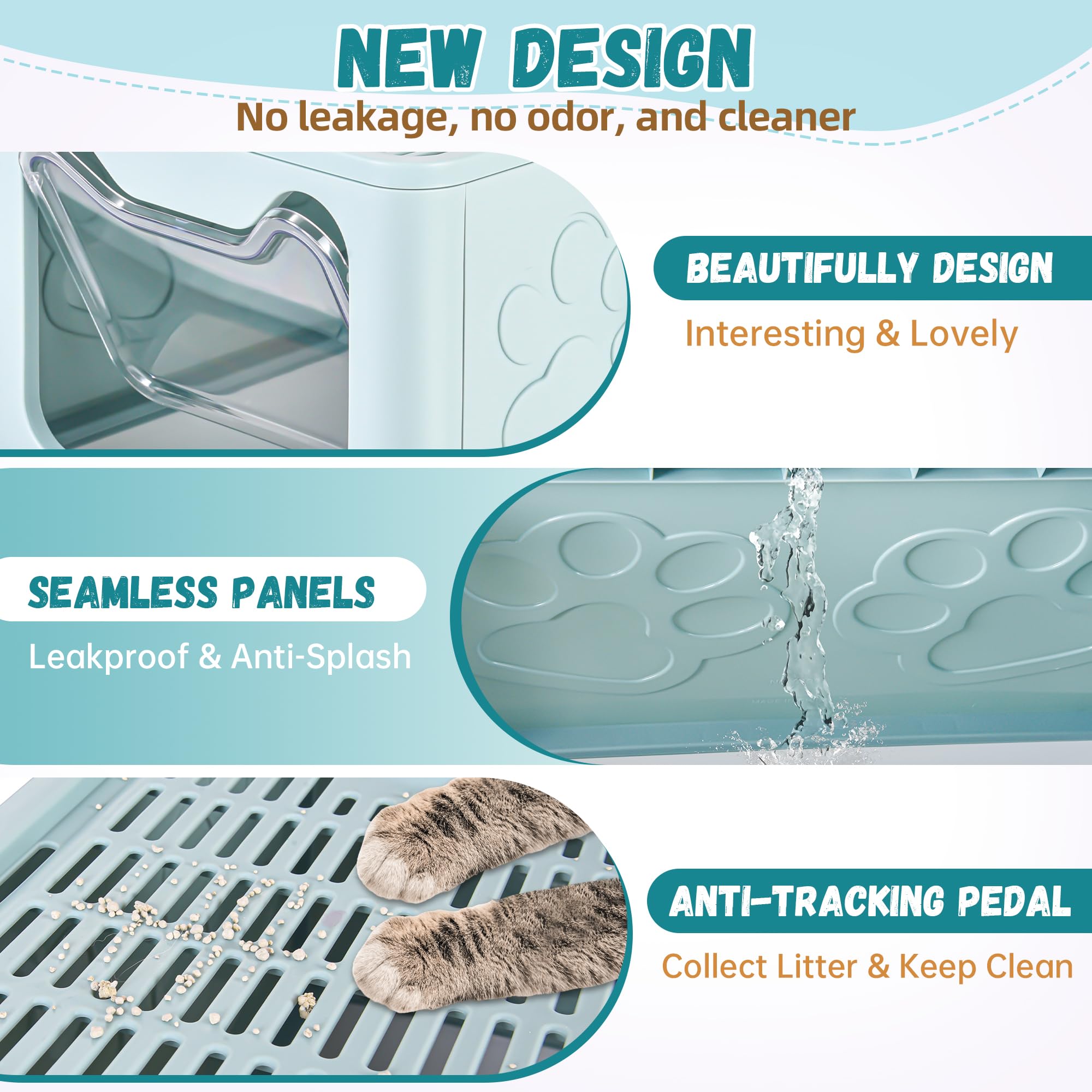 Enclosed Cat Litter Box With Lid Foldable Potty,Drawer Type Extra Large Cover Litter Box With Mat, Kitty Free In And Out/One-Way