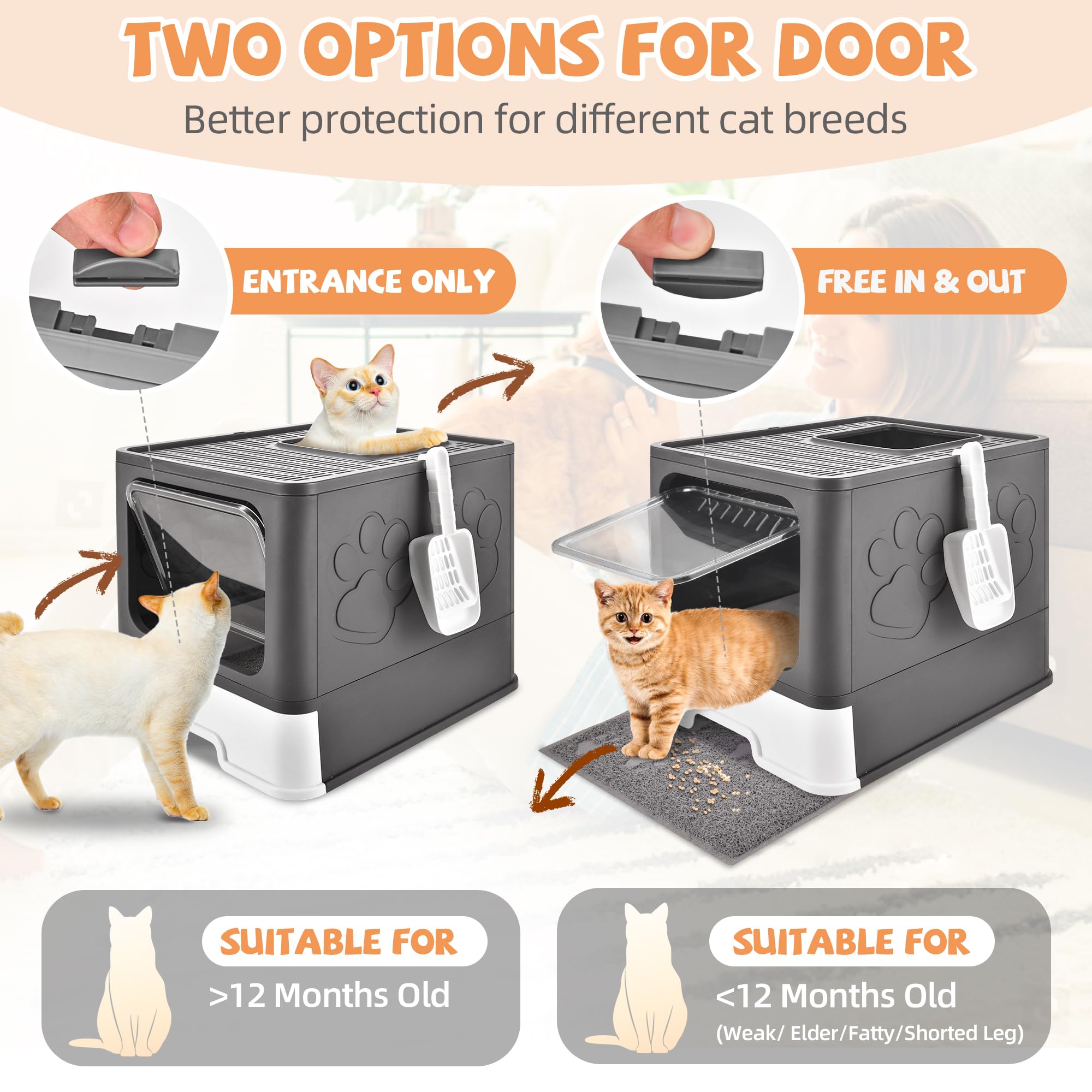 Homagico Cat Litter Box With Litter Mat, Foldable Extra Large Free In And Out/One-Way With Lid, Drawer Type Enclosed Kitty Litte