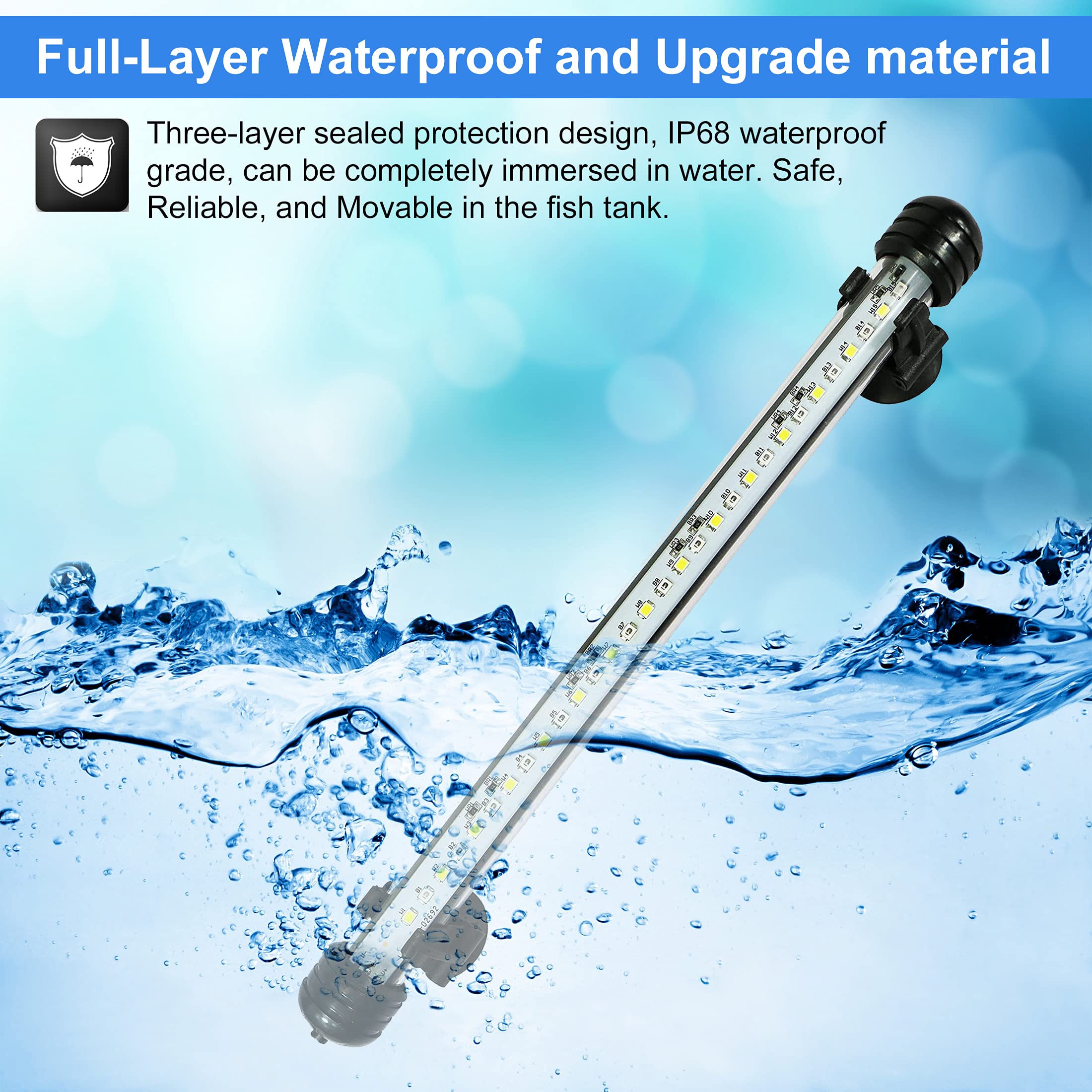 Varmhus Submersible Led Aquarium Light,Fish Tank Light With Timer Auto On/Off Dimming Function,3 Light Modes Dimmable White-Blue,10 Brightness Levels Optional&3 Levels Of Timed Loop Function 7.5''