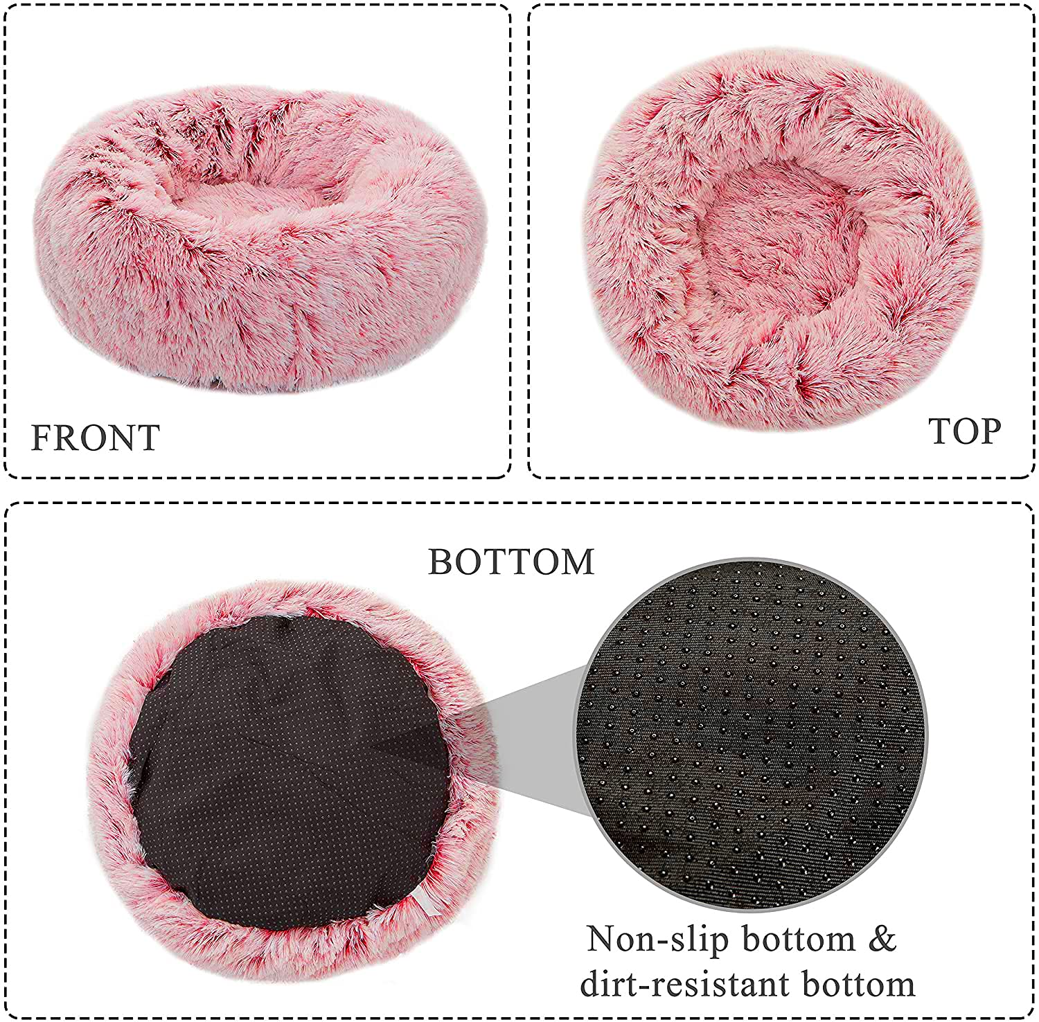Tormays Calming Donut Dog Bed Xl, Plush Round Cuddler Dog & Cat Bed, Anit-Anxiety Marshmellow Fluffy Faux Fur Cushion (32'', Pin