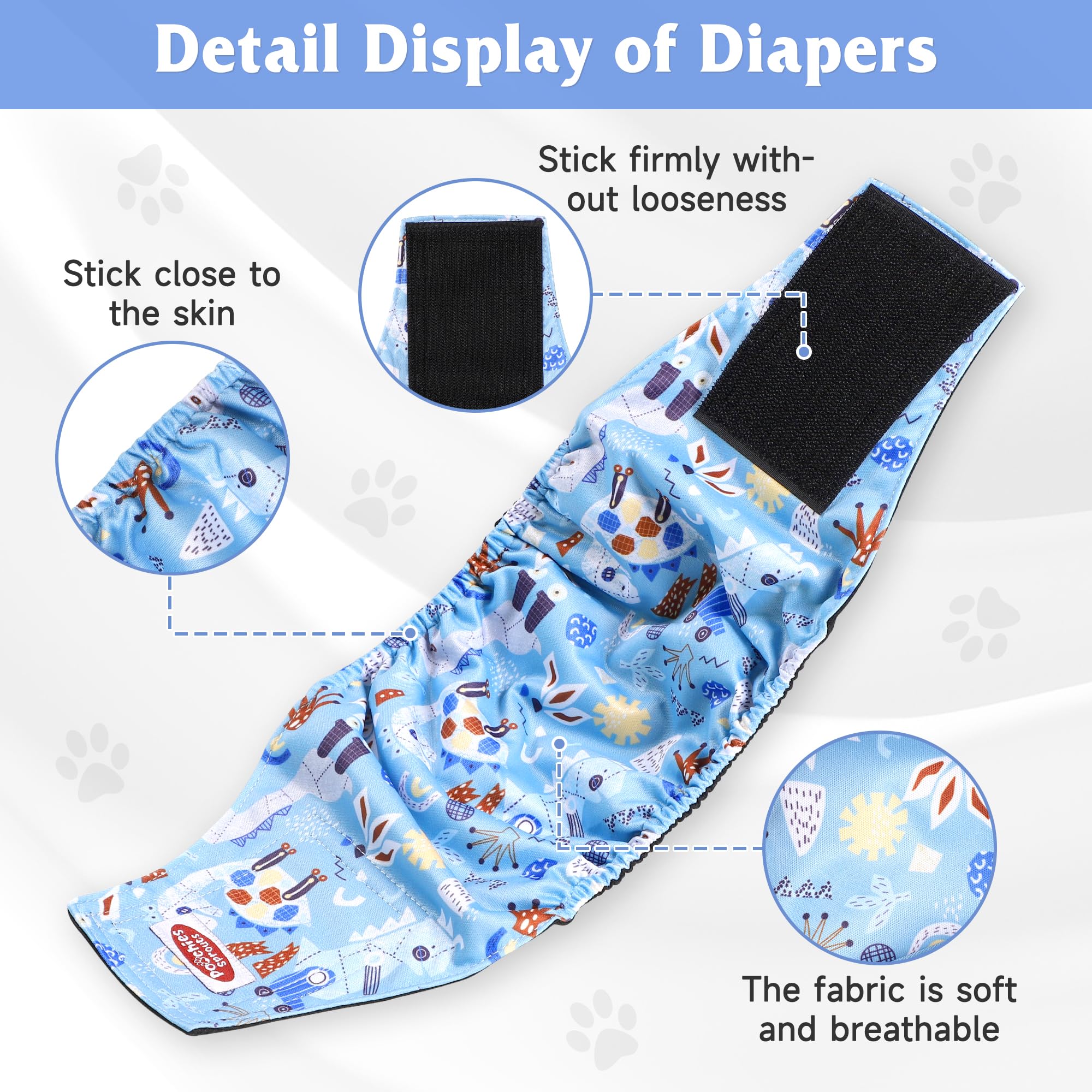 Poochies Sprouts Washable Belly Bands For Male Dogs (Pack Of 4), Reusable Diapers, Belly Wrap, Large