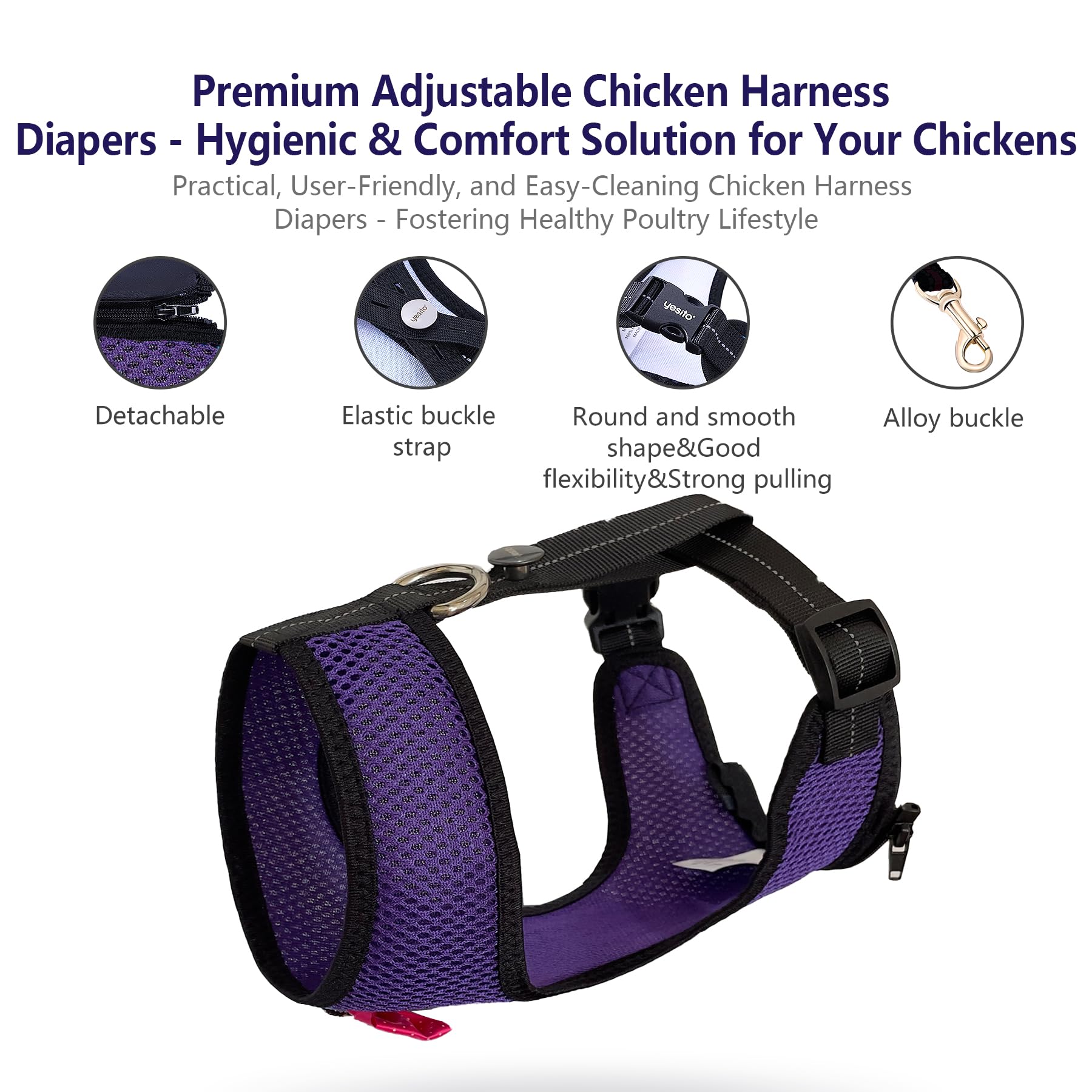 Yesito Chicken Harness Hen Size with 5.5ft Matching Leash - Adjustable, Resilient, Comfortable, Breathable, Large Size, Suitable