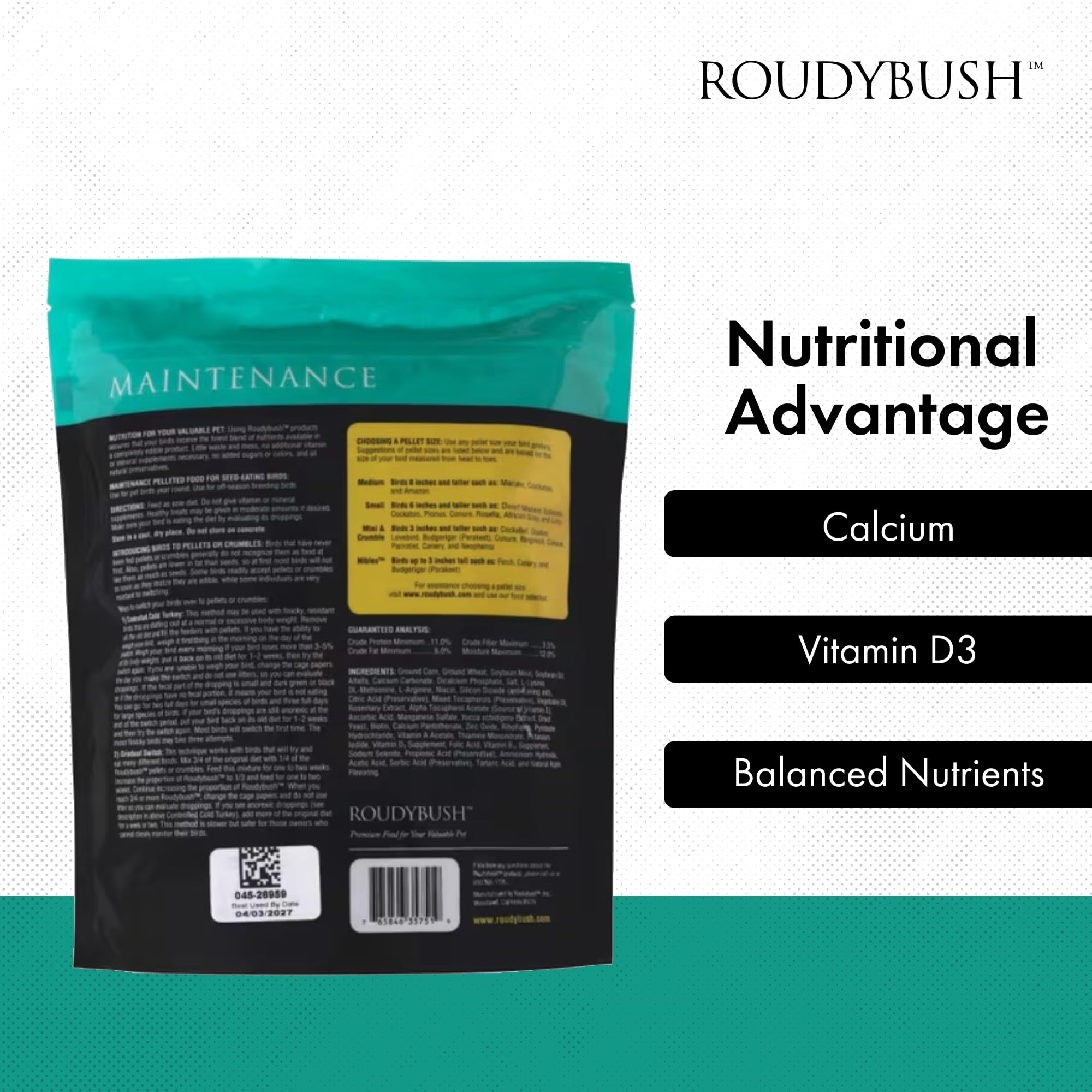 Roudybush Daily Maintenance Bird Food, Medium, 44-Ounce