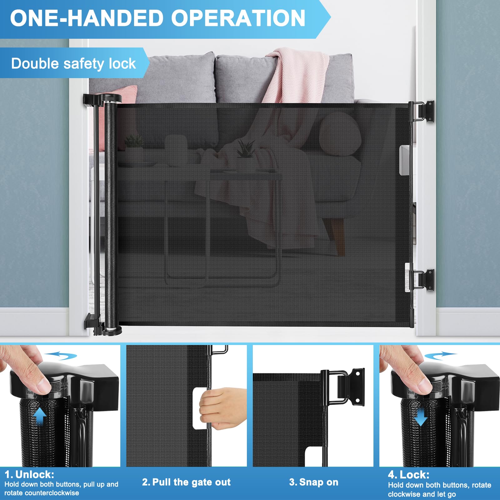 56 Inch Retractable Baby Gates for Doorways Retractable Dog Gate Outdoor Gates for Decks Indoor Long Baby Gate Retractable Pet G