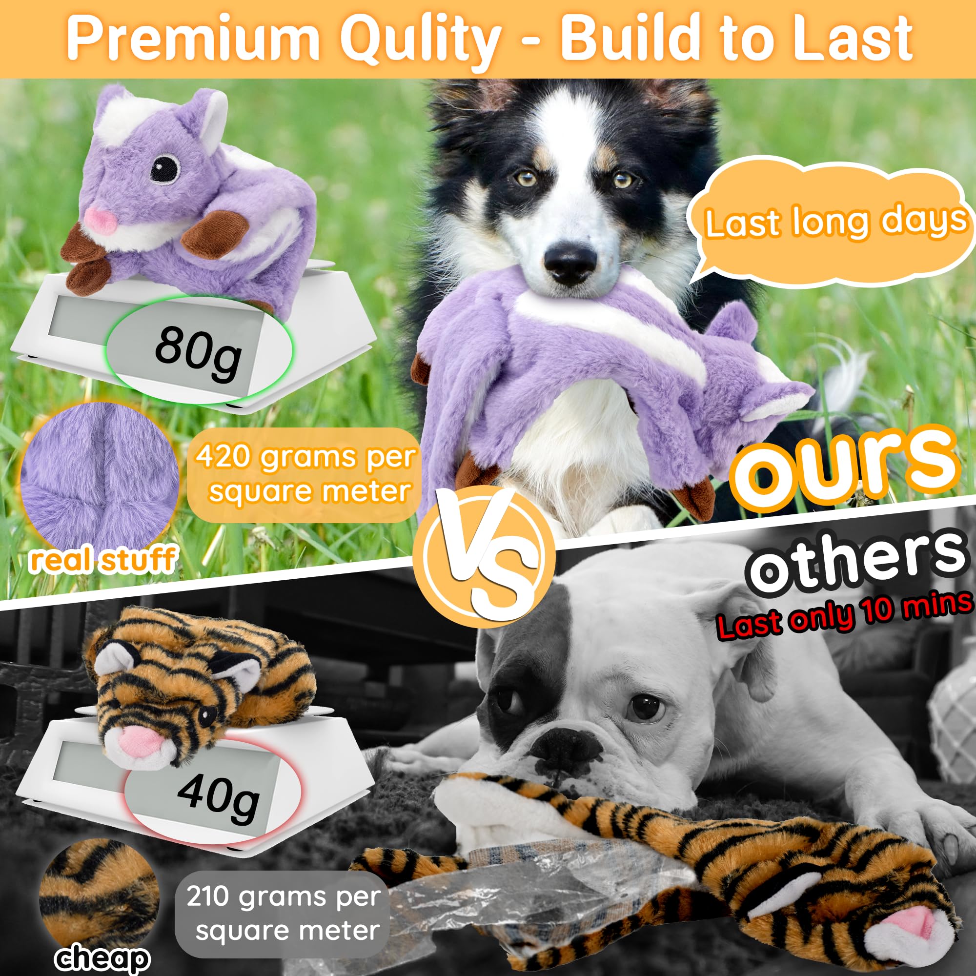 Lechong 5-Pack No Stuffing Dog Squeaky Toys, Plush Crinkle Dog Chew Toys Bundle W/Treat Hidden Pocket For Large Medium Small Dog