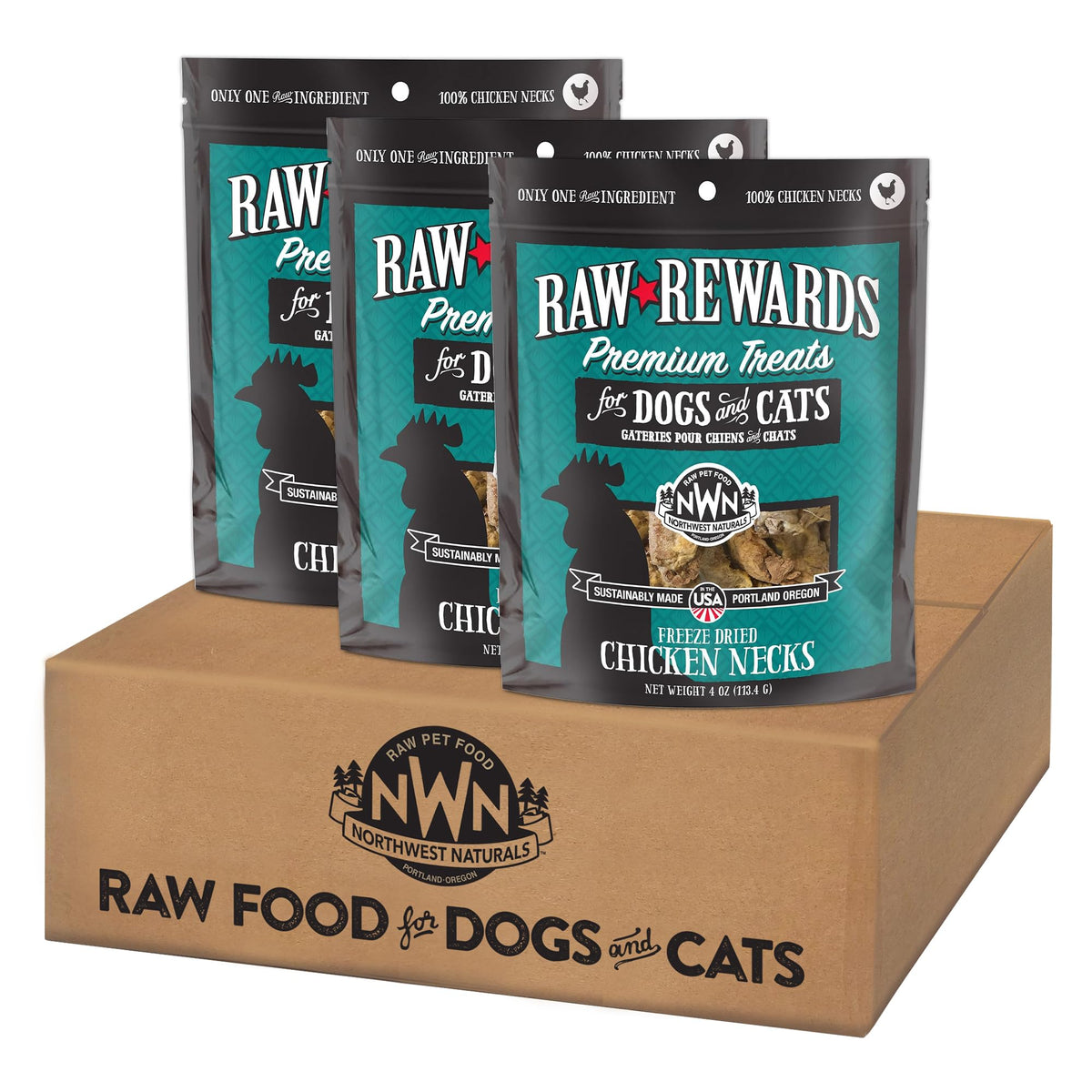Northwest Naturals Raw Rewards Freeze-Dried Chicken Neck Treats For Dogs And Cats - Bite-Sized Pieces - Healthy, 1 Ingredient, H