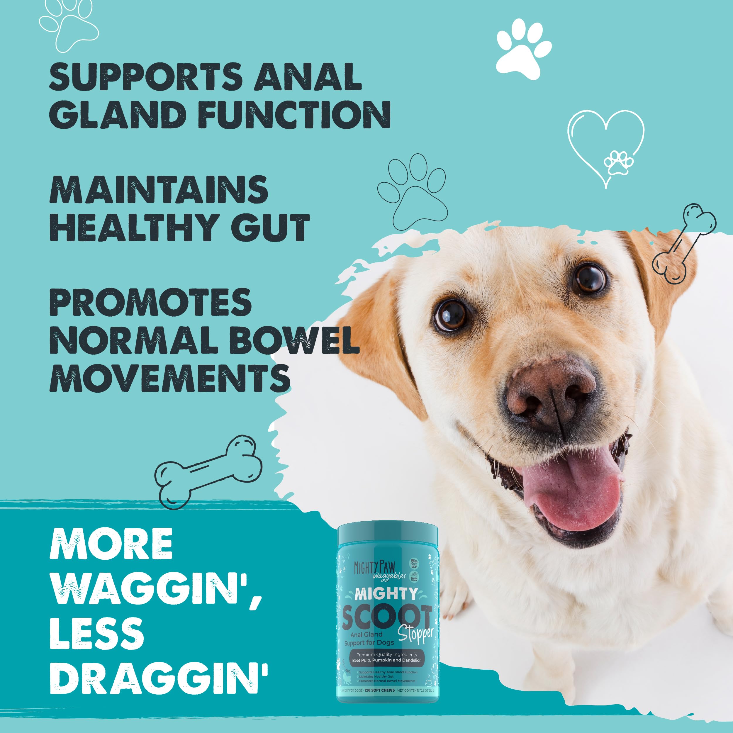 Mighty Paw Waggables Mighty Scoot (Made in USA) | Dog Digestive Support Anal Gland Chews. Anal Gland Scoot for Dogs. Beet Pulp &