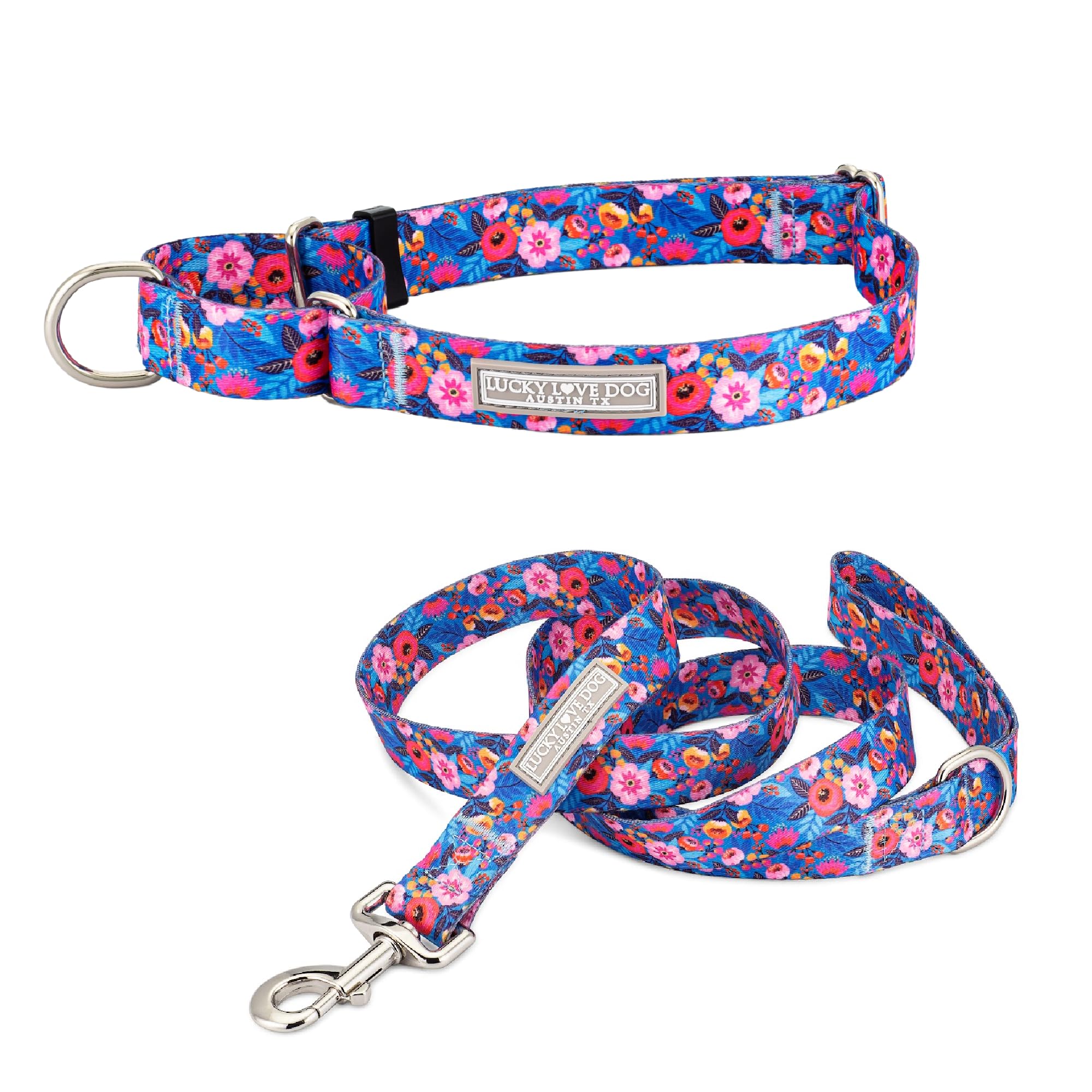Lucky Love Dog Martingale Dog Collar & Leash - Adjustable, No-Slip, Durable, Soft Webbing, & Comfortable Dog Collar & Leash Set 