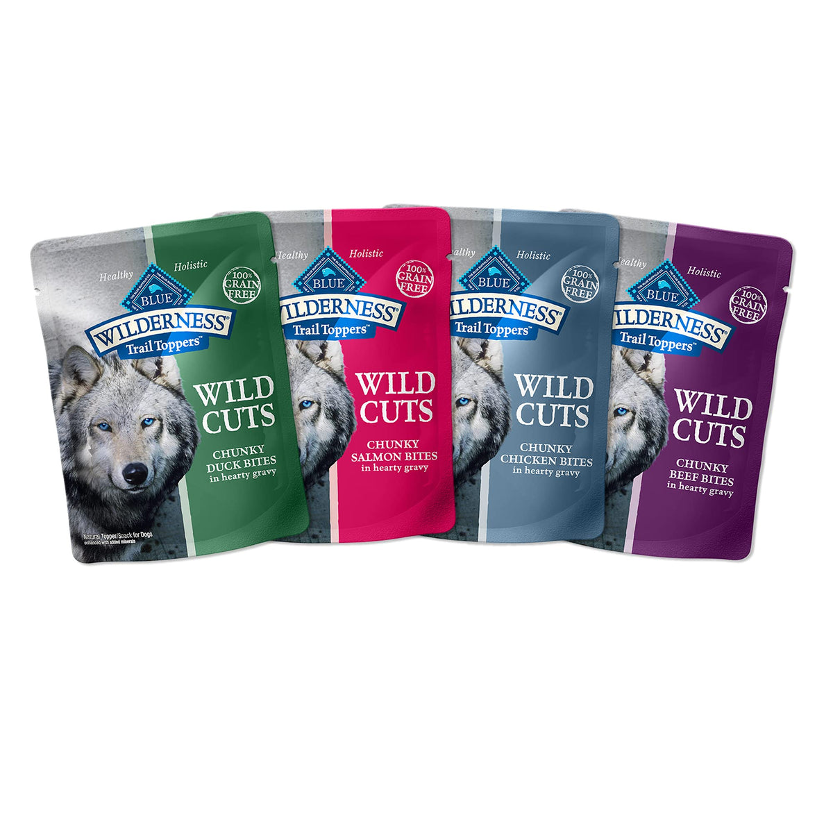 Blue Buffalo Wilderness Trail Toppers Wild Cuts High Protein, Natural Wet Dog Food Variety Pack, Beef, Salmon, Duck & Chicken, 3