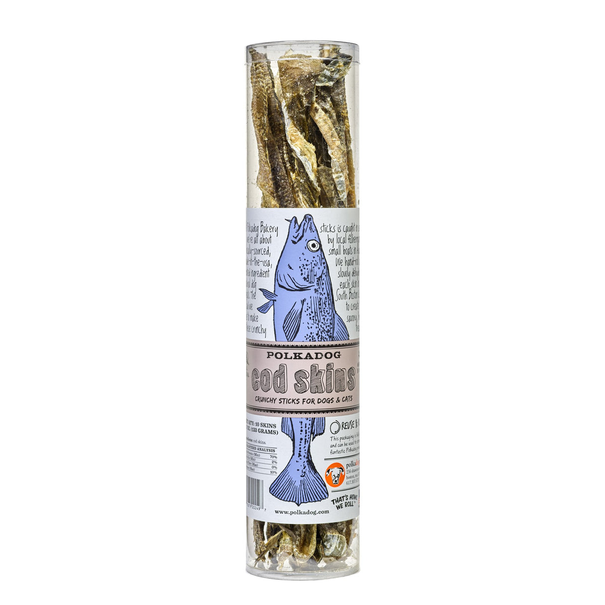 Polkadog Crunchy Cod Skins Dog Sticks - Cod Skins Treats For Dogs - All-Natural Pet, Dog Treats - Savory, Healthy Fish-Skin Pupp