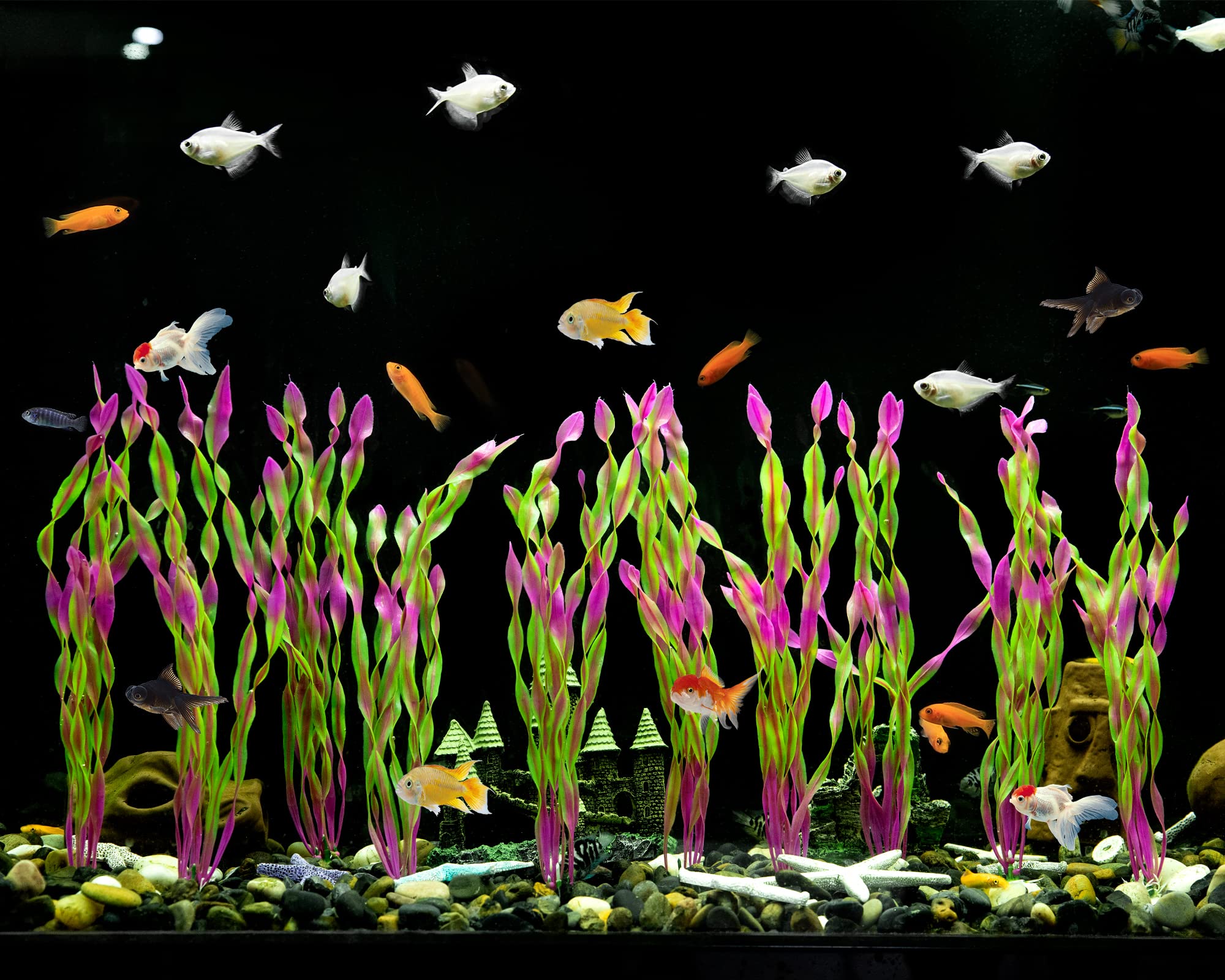 Mylifeunit Artificial Seaweed Water Plants For Aquarium, Plastic Fish Tank Plant Decorations 10 Pcs (Wine Red)