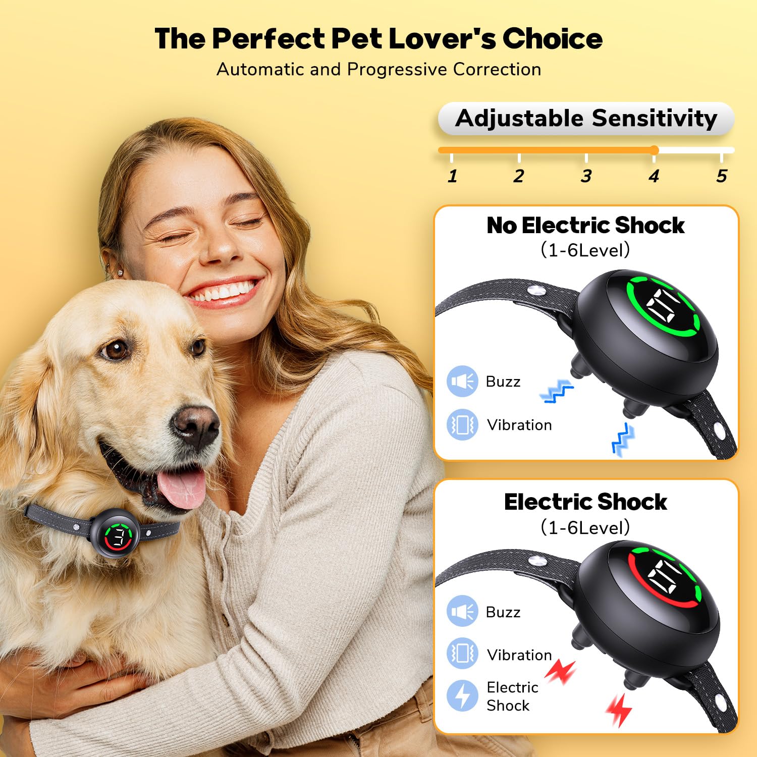 Bark Collar For Large Dog & Medium Dogs, Birkhey Dog Bark Collar, Rechargeable Automatic Bark Shock Collar, Anti Barking Collar