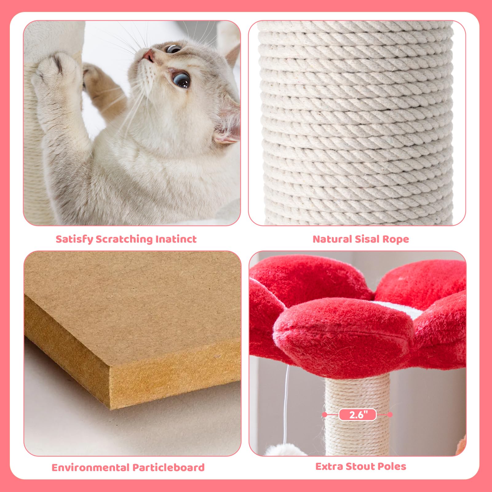 Hyabi 48 Inch Modern Cat Tree Tower With Hanging Basket & Flower Design - Multi-Level Cat Furniture With Plush Perches, Scratch Posts, Toy Balls - Stylish Indoor Playhouse For Cats & Kittens