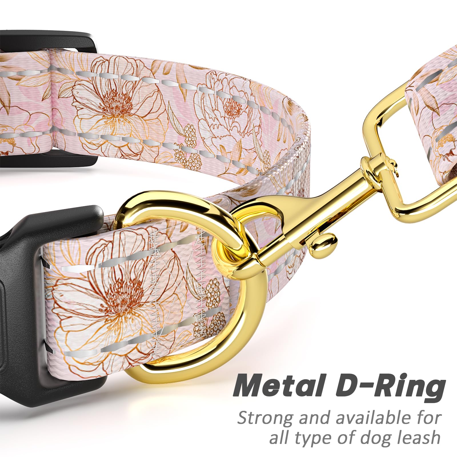 Tmoodel Reflective Dog Collar For Medium Dogs, Cute Flower Theme Adjustable Heavy-Duty Nylon Puppy Collar For Boy And Girl Femal