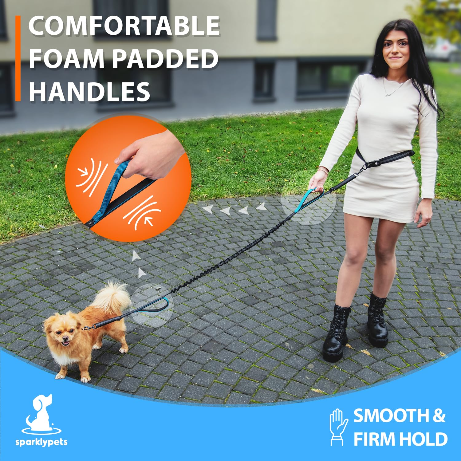 Sparklypets - Hands Free Dog Leash With Reflective Stitches - Waist Leash For Dog Walking, Hiking, Training, Jogging, Canicross,