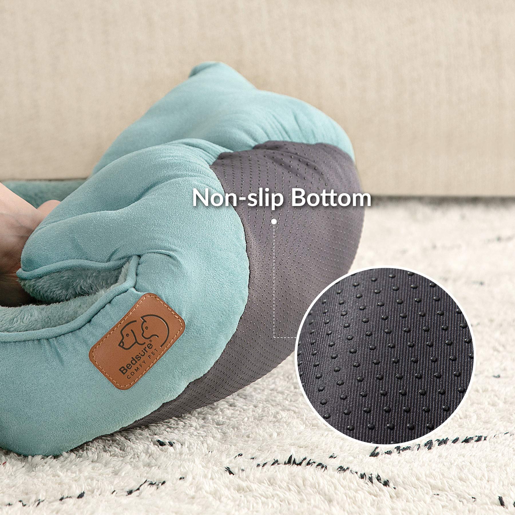 Bedsure Dog Bed - Washable Faux Suede Round Pet Bed for Small Dogs and Cats, 20 Inches, Washed Blue