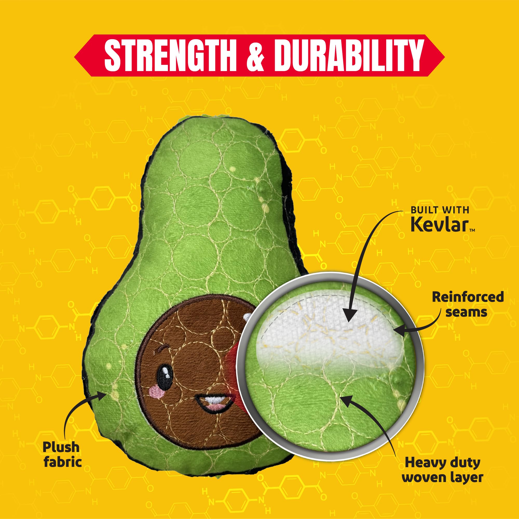 Bite Force - Durable & Strong Dog Toy Avocado Squeaker, Kevlar-Reinforced for Aggressive Chewers for Small Medium Large Dogs - G