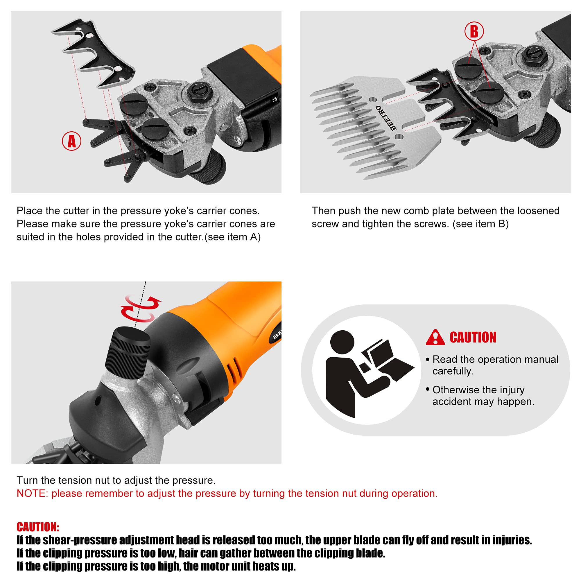 Beetro 500W, Electric Professional Sheep Shears, Animal Grooming Clippers For Sheep Alpacas Goats And More, 6 Speeds Heavy Duty Farm Livestock Haircut, With An Extra Set Of Shearing Blades