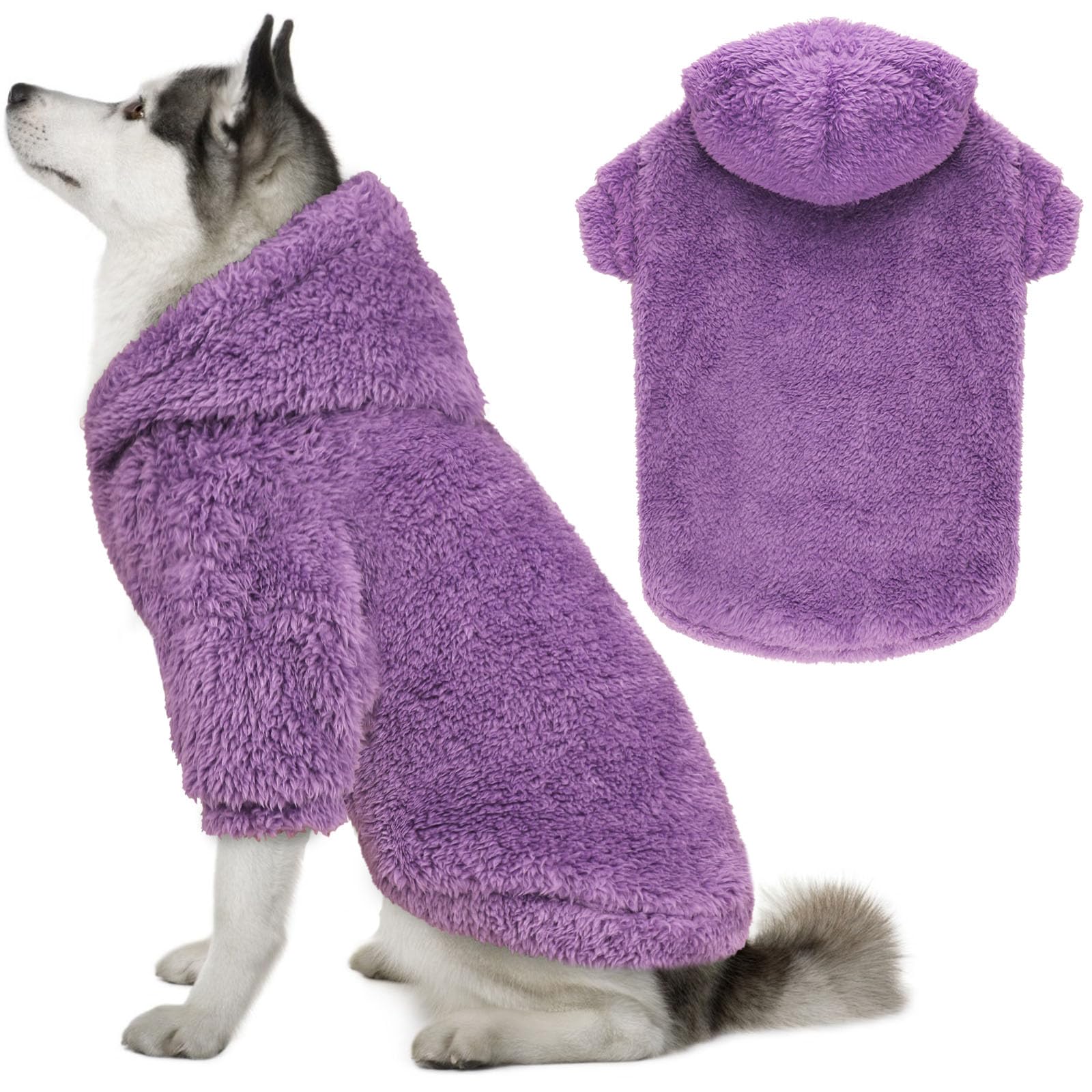 Fuzzy Dog Hoodie - Soft Double-Sided Plush Fleece Dog Sweater For Large Dogs - Sherpa Hooded Sweatshirt (Purple-Xxl)
