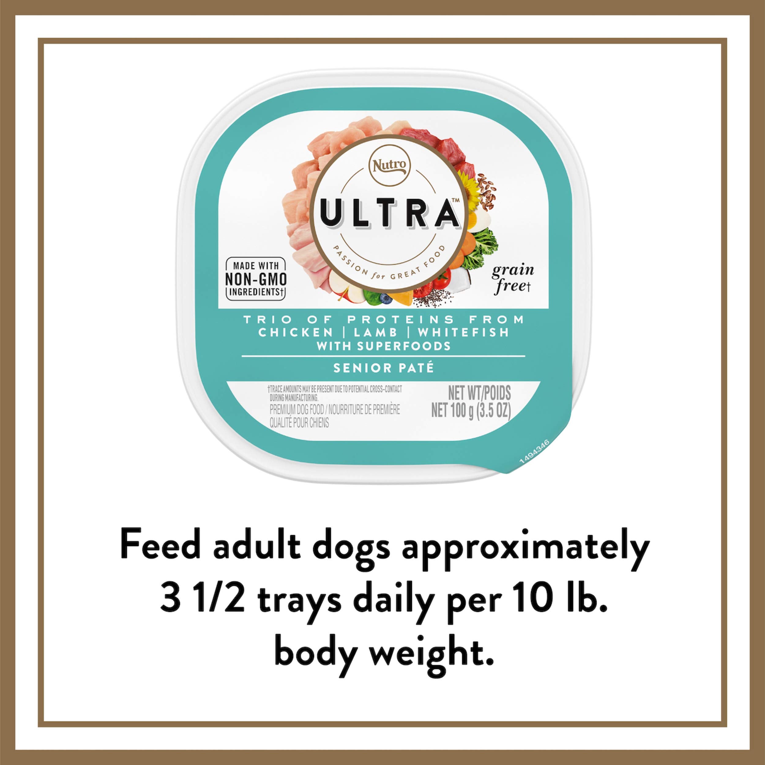 Nutro Ultra Wet Dog Food Senior Pate Trio of Proteins Chicken, Lamb & Whitefish, 3.5 oz. Trays (24 Count, Pack of 1)