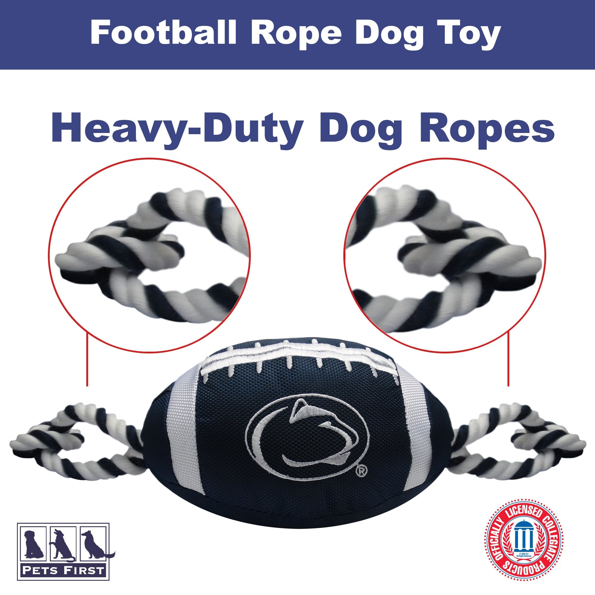 Pets First NCAA Penn State Nittany Lions Football Dog Toy, Tough Quality Nylon Materials, Strong Pull Ropes, Inner Squeaker, Col