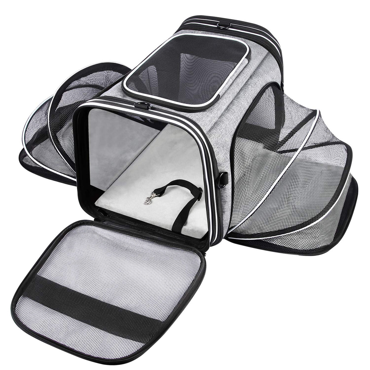 Maskeyon Tsa Airline Approved Soft Sided Pet Carrier Top Loading 4 Side Expandable Large Travel Cats Carrier Collapsible With 3 Removable Washable Pads And 3 Pockets For Cats Kitten And Small Dogs