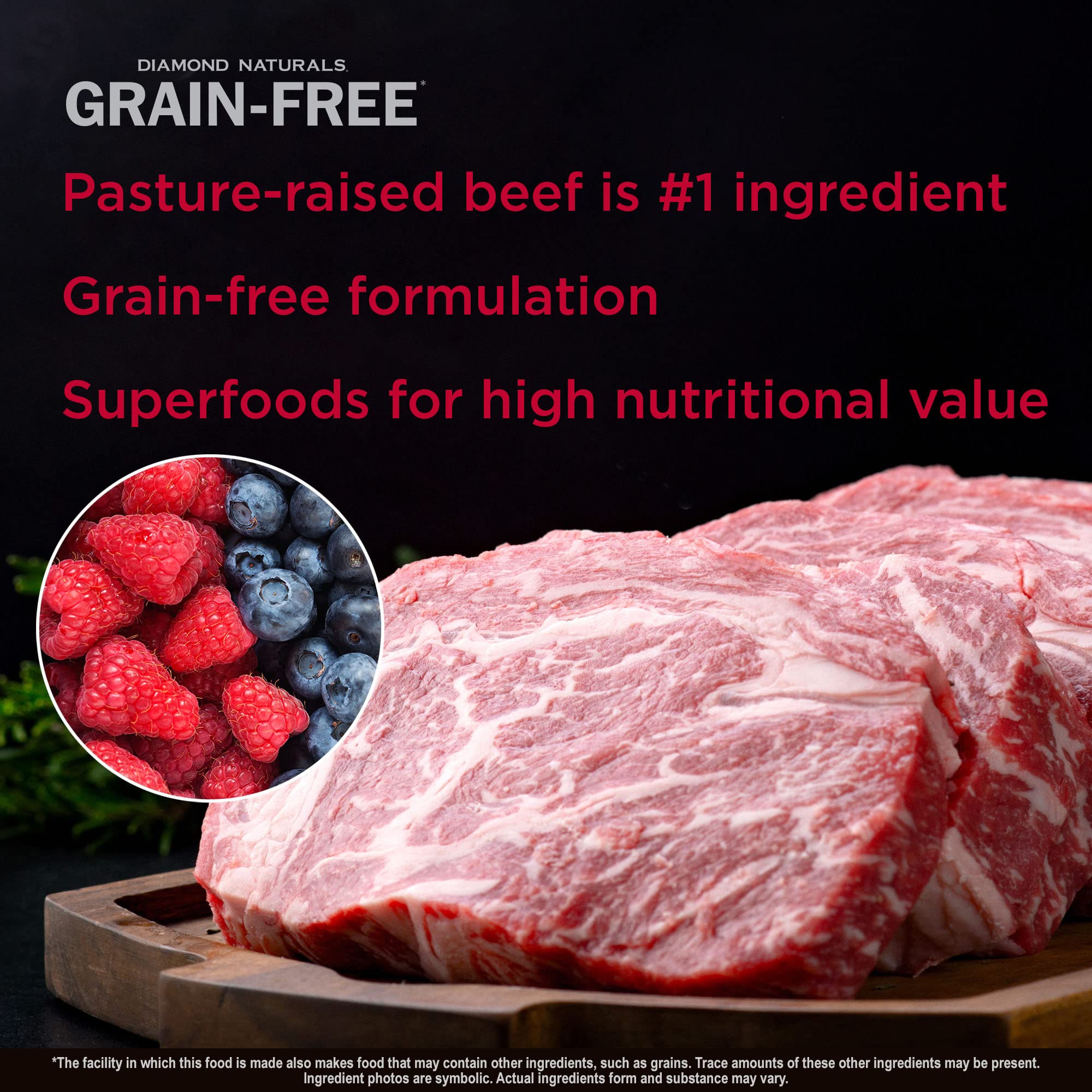 Diamond Naturals Grain-Free Recipe All Life Stages, Real Meat Protein Dog Food Premium Pastured-Raised Beef and Sweet Potato, wi
