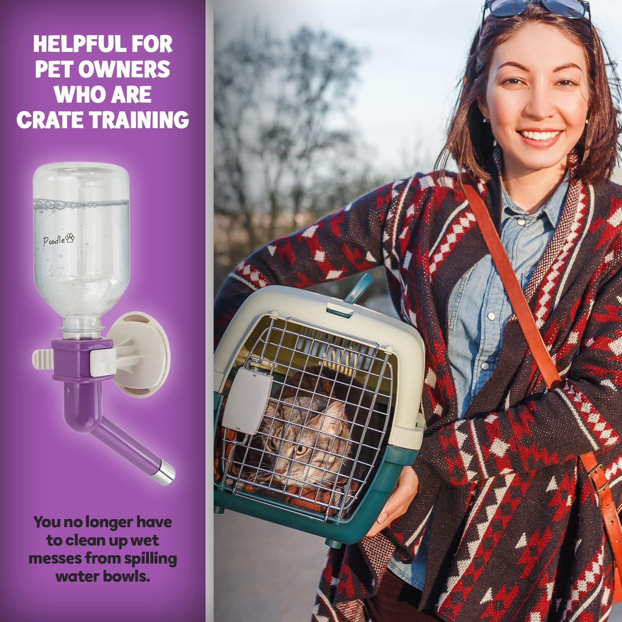 Poodle Pet Water Feeder Bottle Container Dispenser For Cage Or Kennel – Gravity Hydration Fountain With Spigot Spout For Dogs, Cats, Hamsters, Rabbits & Other Small Animals … (Crate Water Bottle)