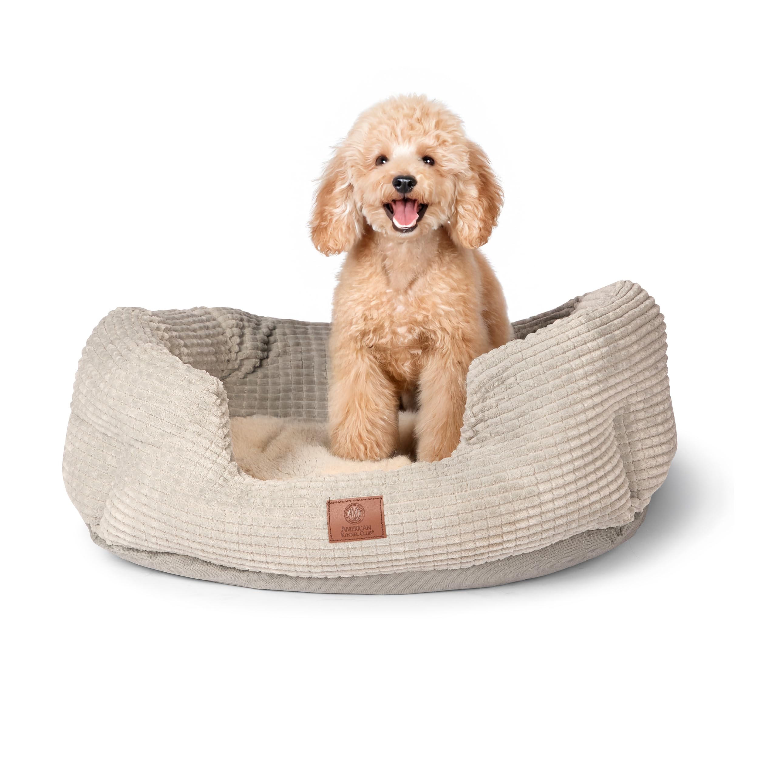 American Kennel Club 26' Clamshell Cuddler Dog Bed - Plush Popcorn Texture, Washable, Non-Slip, For Medium & Large Dogs