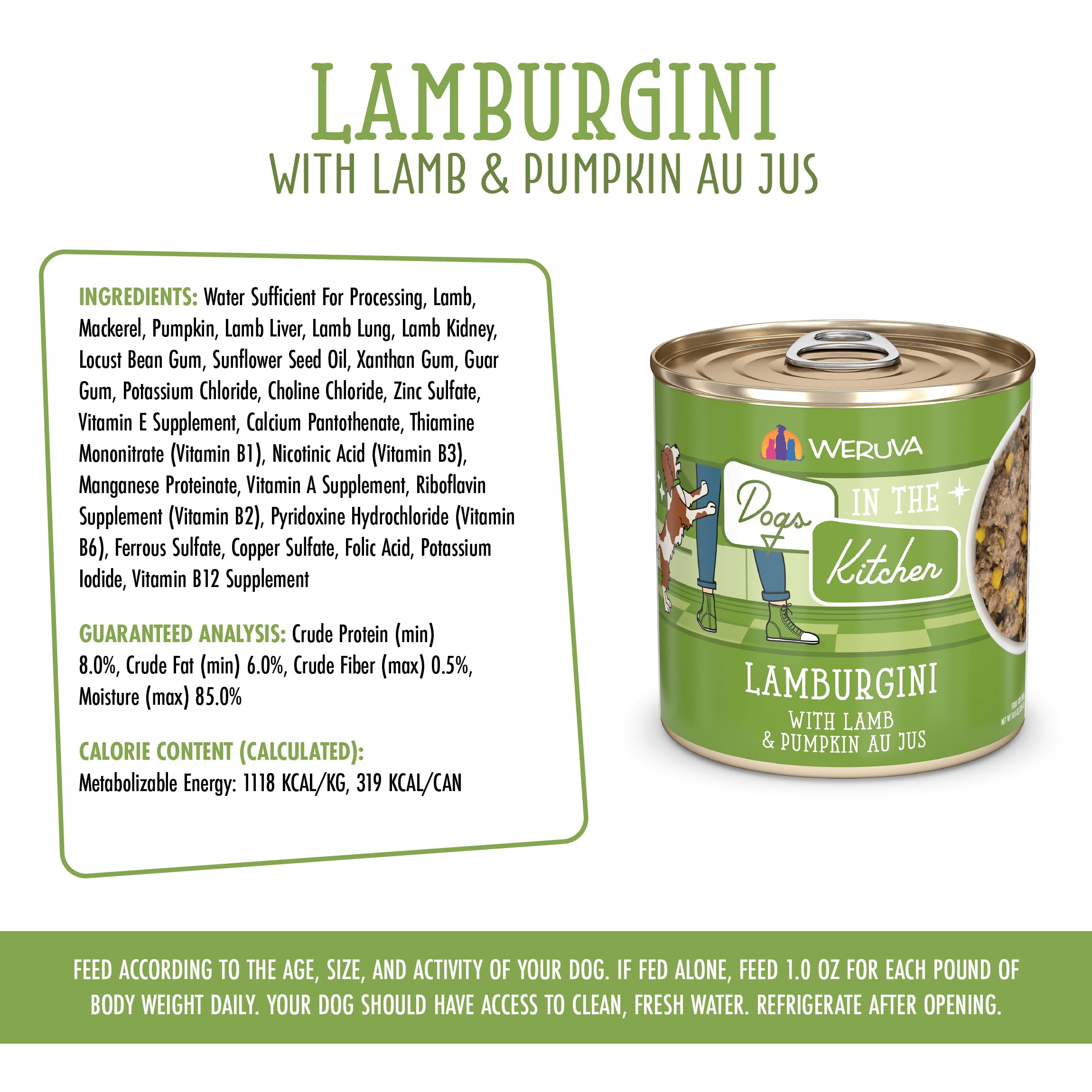 Weruva Dogs in The Kitchen, Lamburgini with Lamb & Pumpkin Au Jus Dog Food, 10oz Can (Pack of 12)