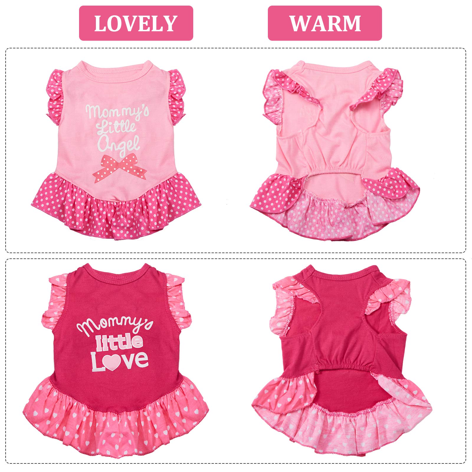 2 Pieces Dog Dresses For Small Dogs Cute Girl Female Dog Dress Mommy Puppy Shirt Skirt Doggie Dresses Pet Summer Clothes Apparel For Dogs And Cats (Love And Angel,Large)