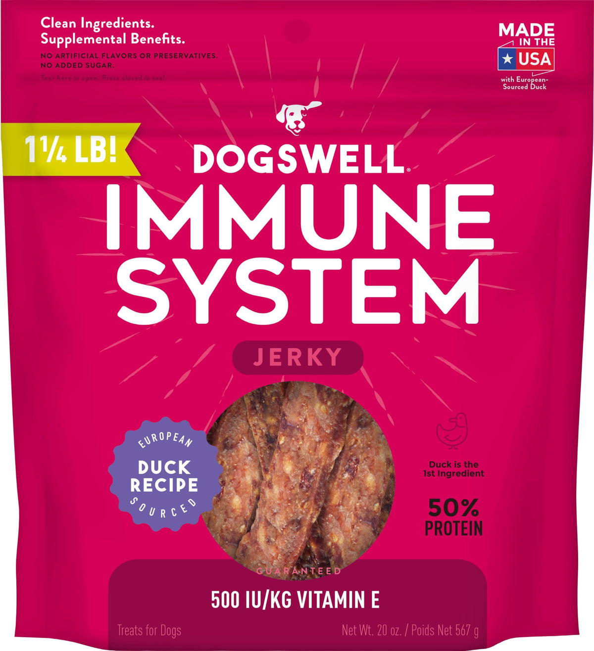 Dogswell Immunity & Defense, Flaxseed Oil, Turmeric, Vitamin E & A, Healthy Aging, Duck Jerky 20 Oz. Model: 842222