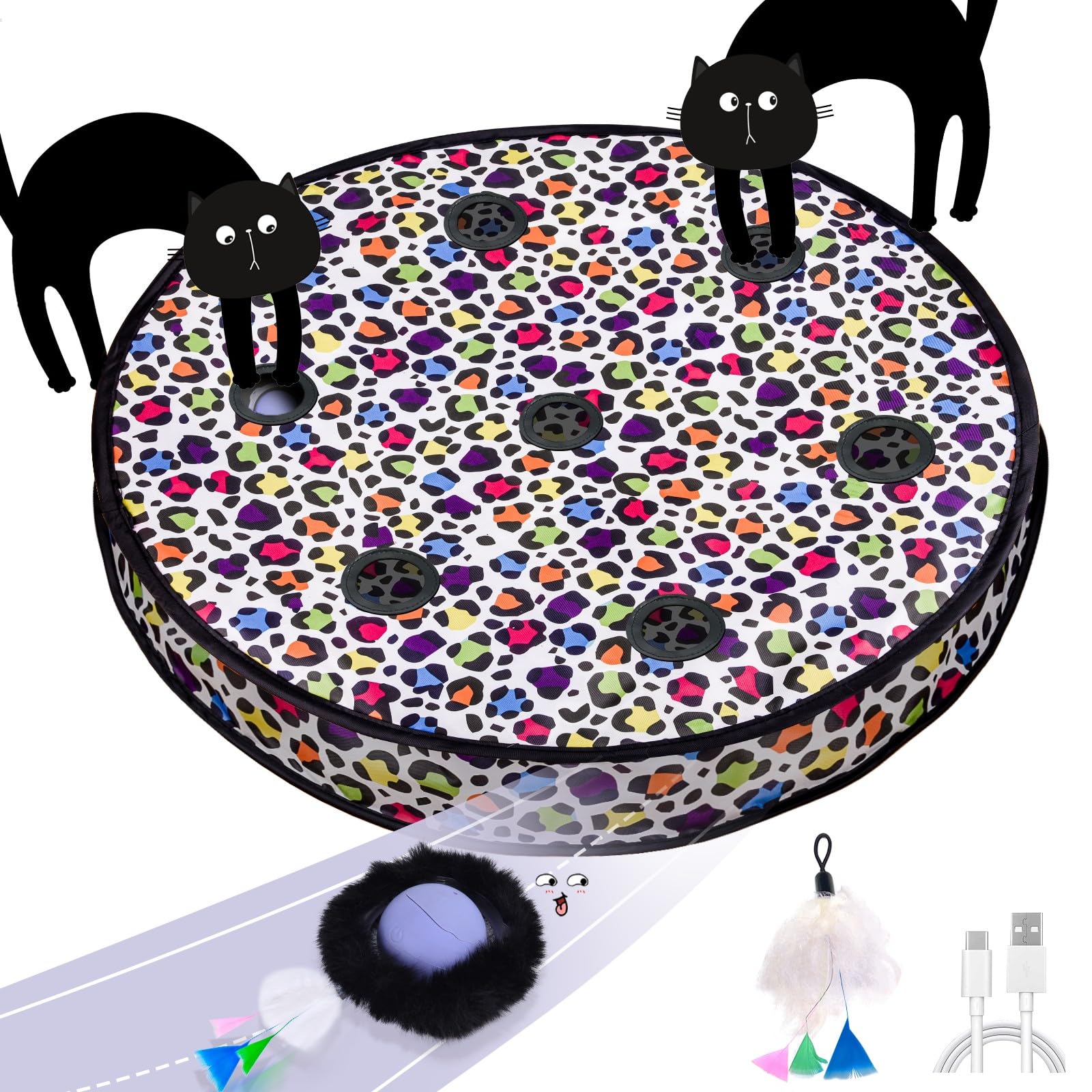 ORSDA Cat Toys, Interactive Activated Moving Ball in 7 Holes Mat, Automatic Fast Rolling Ball, Hide and Seek Toys for Indoor Cat
